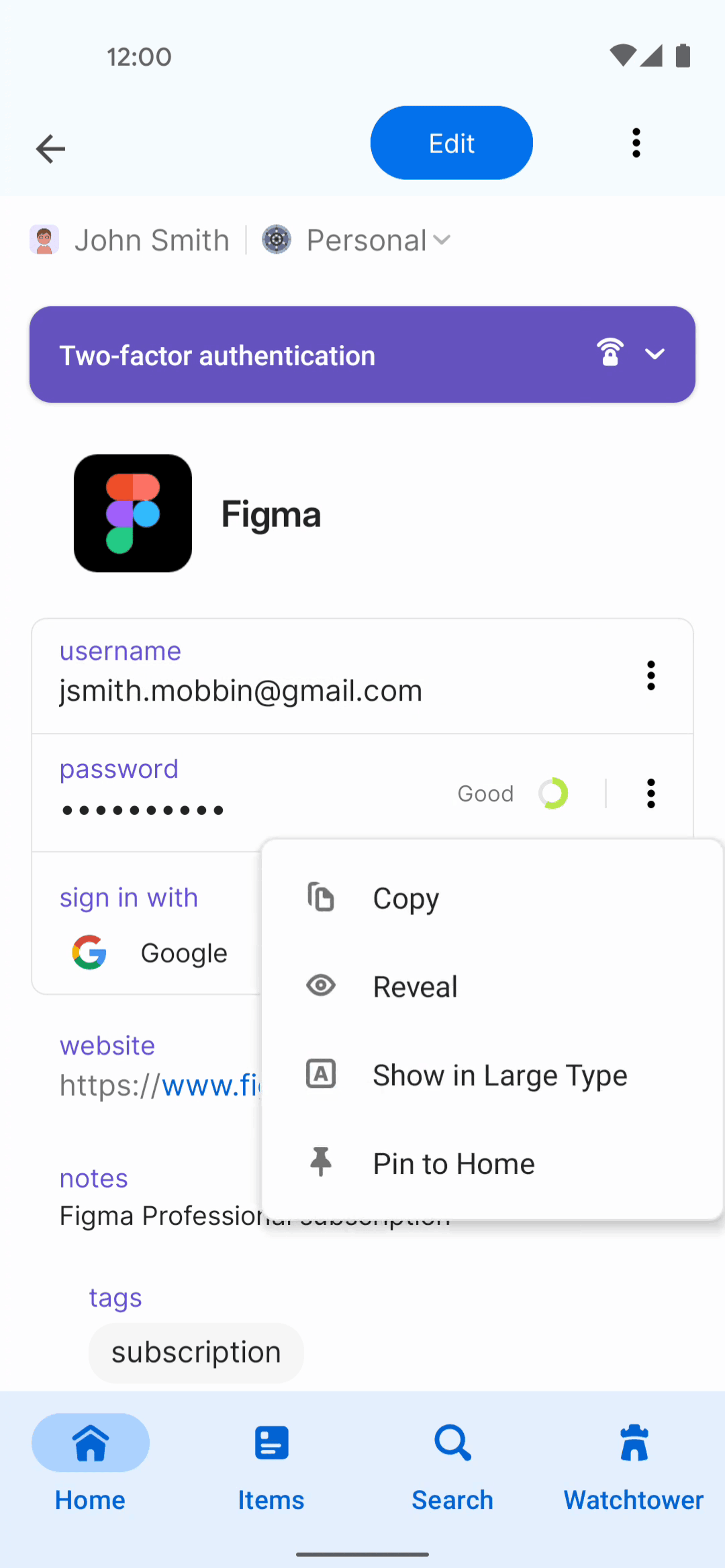 1Password Android UI screenshot 20