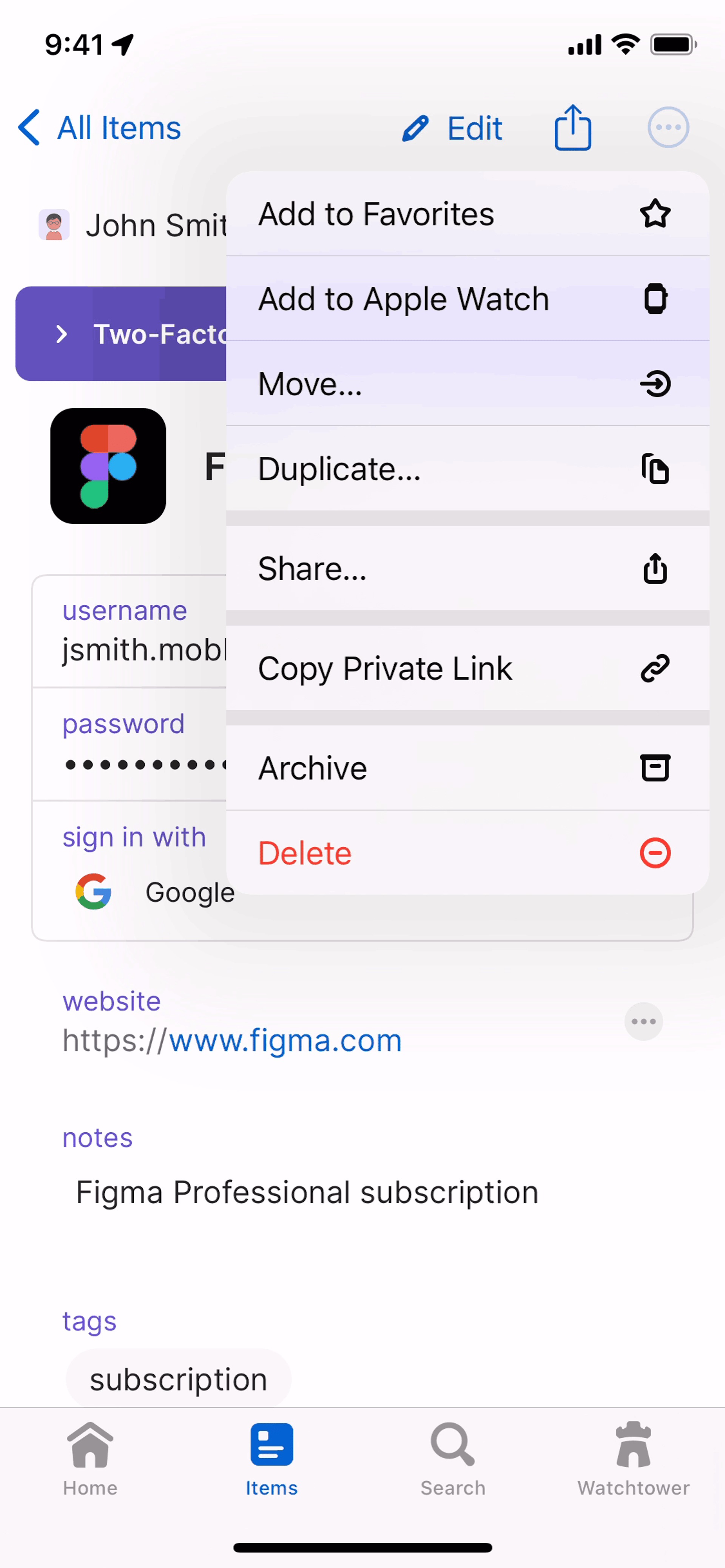 1Password iOS UI screenshot 6