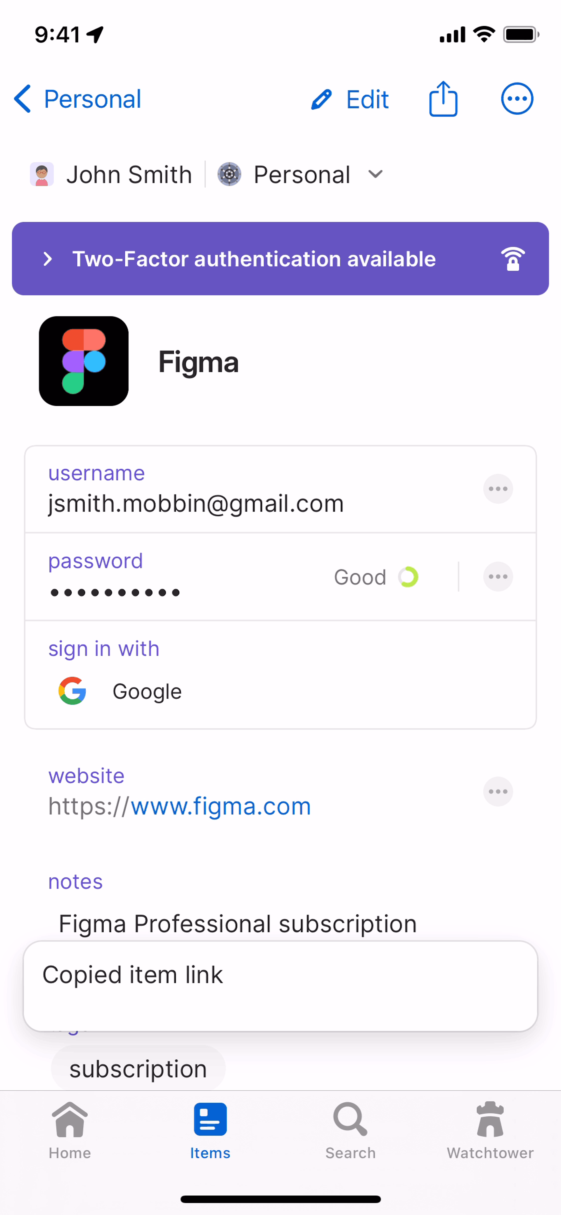 1Password iOS UI screenshot 5