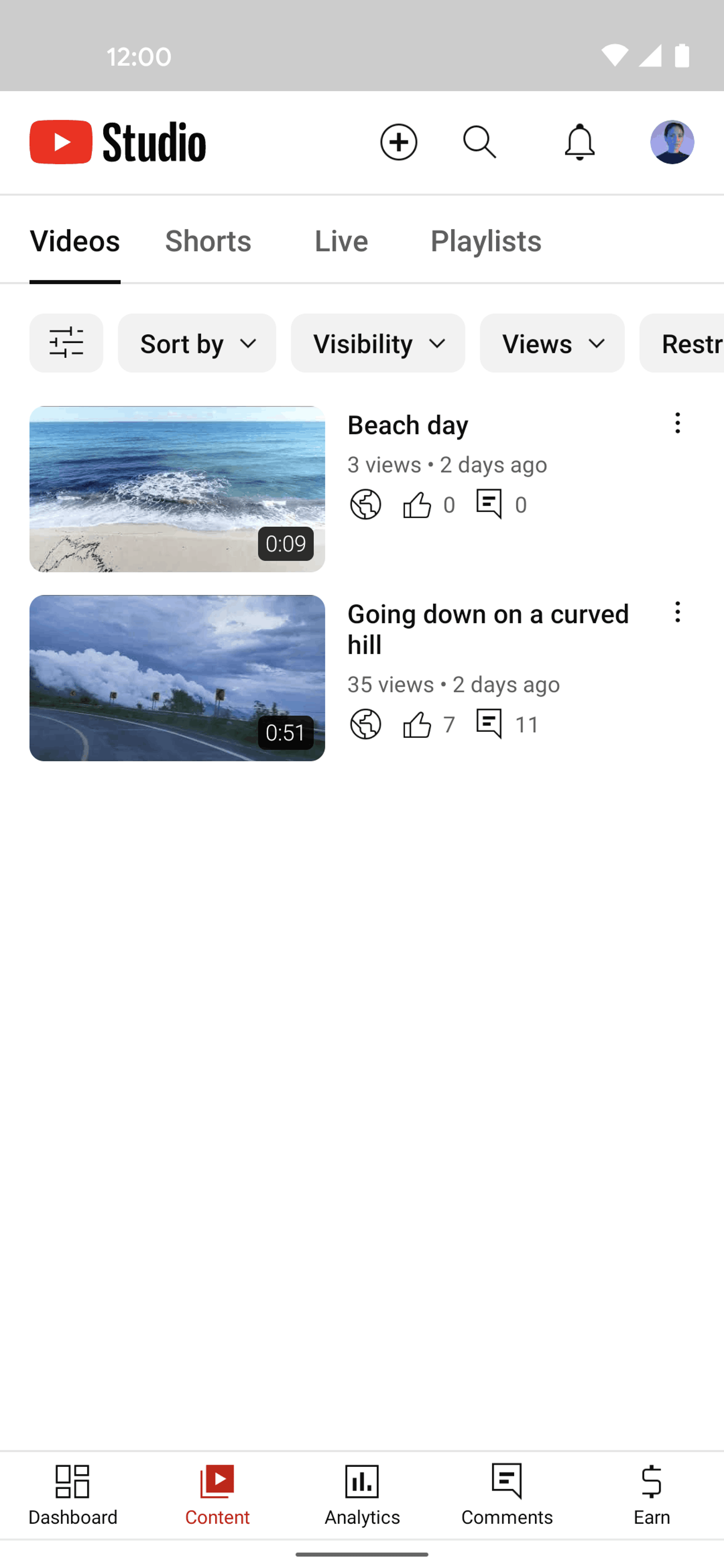 YouTube Studio Android UI screenshot 10