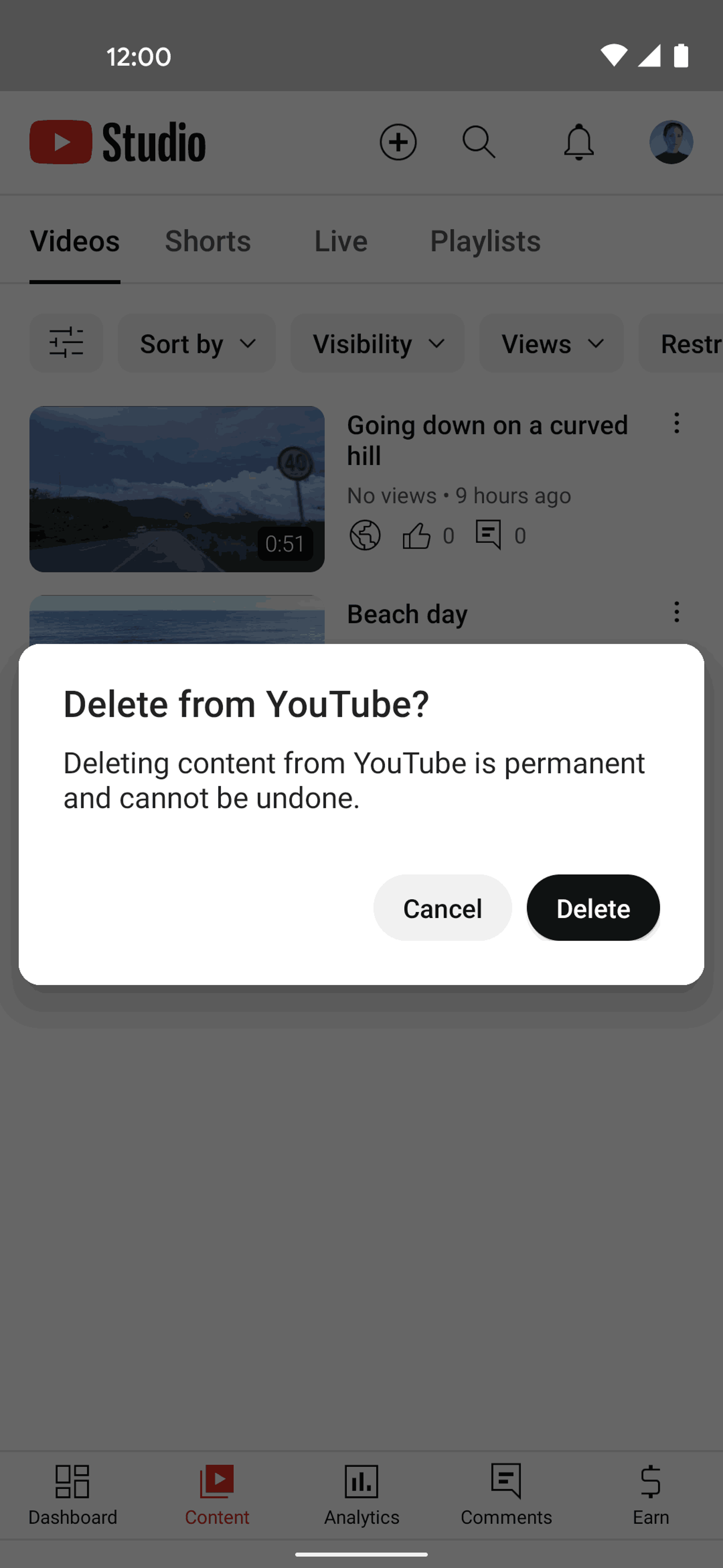 YouTube Studio Android UI screenshot 16