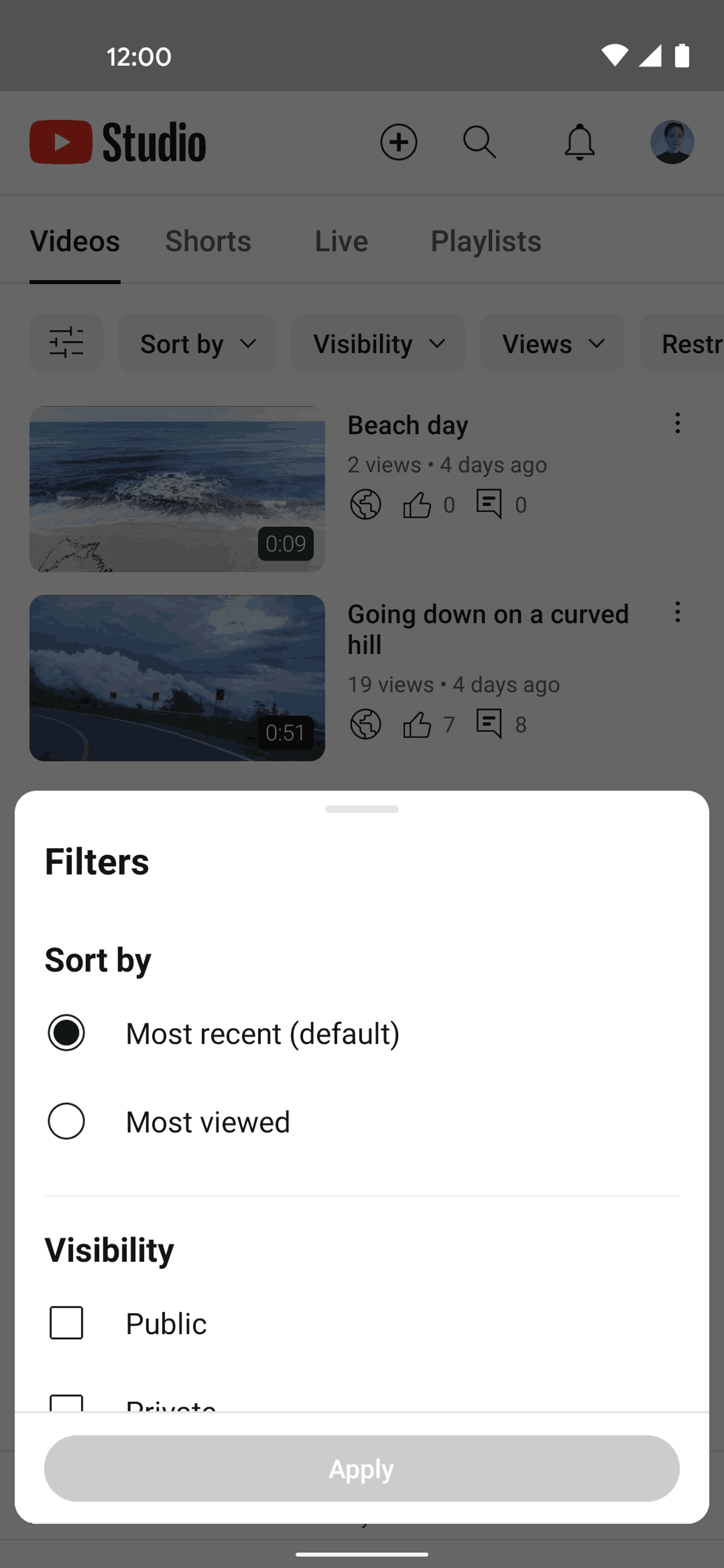 YouTube Studio Android UI screenshot 8