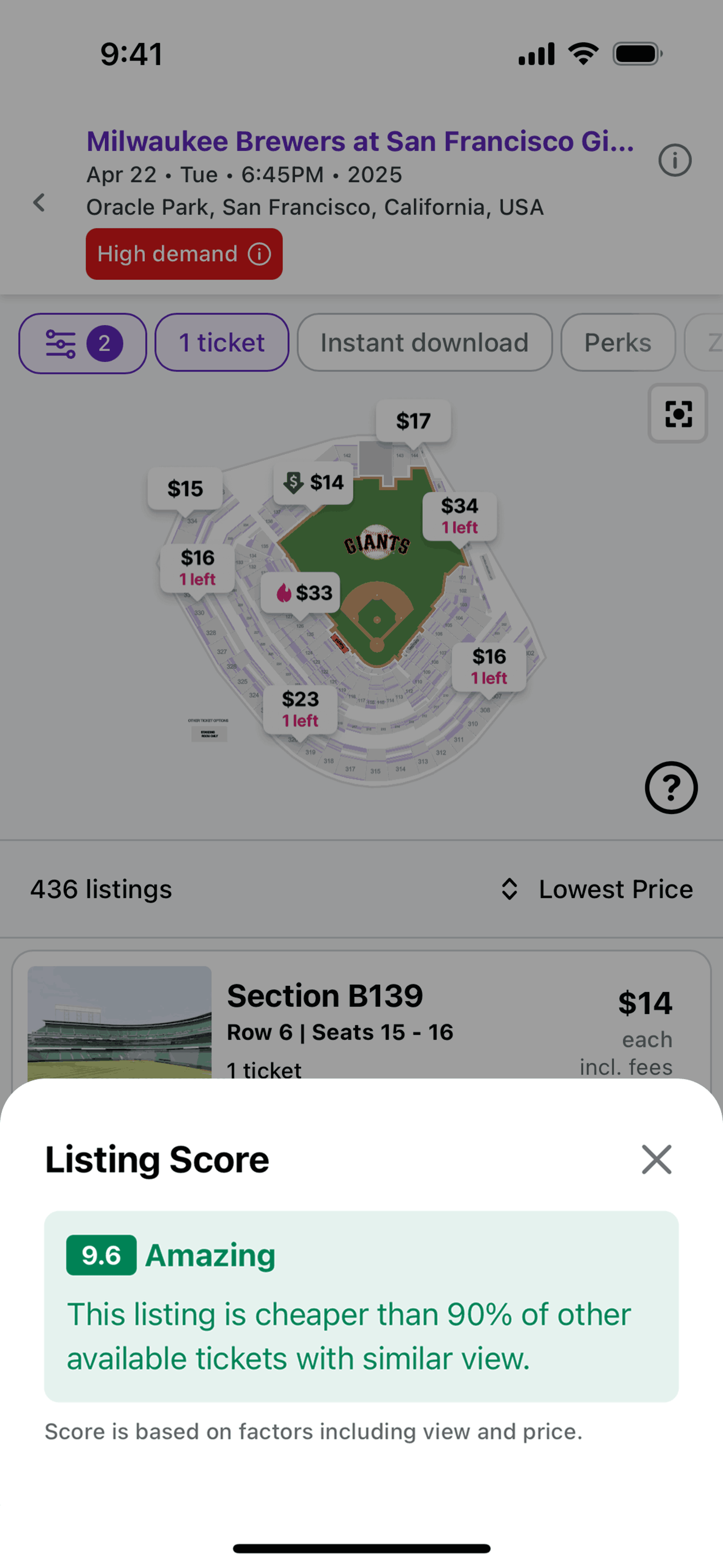 StubHub iOS UI screenshot 2