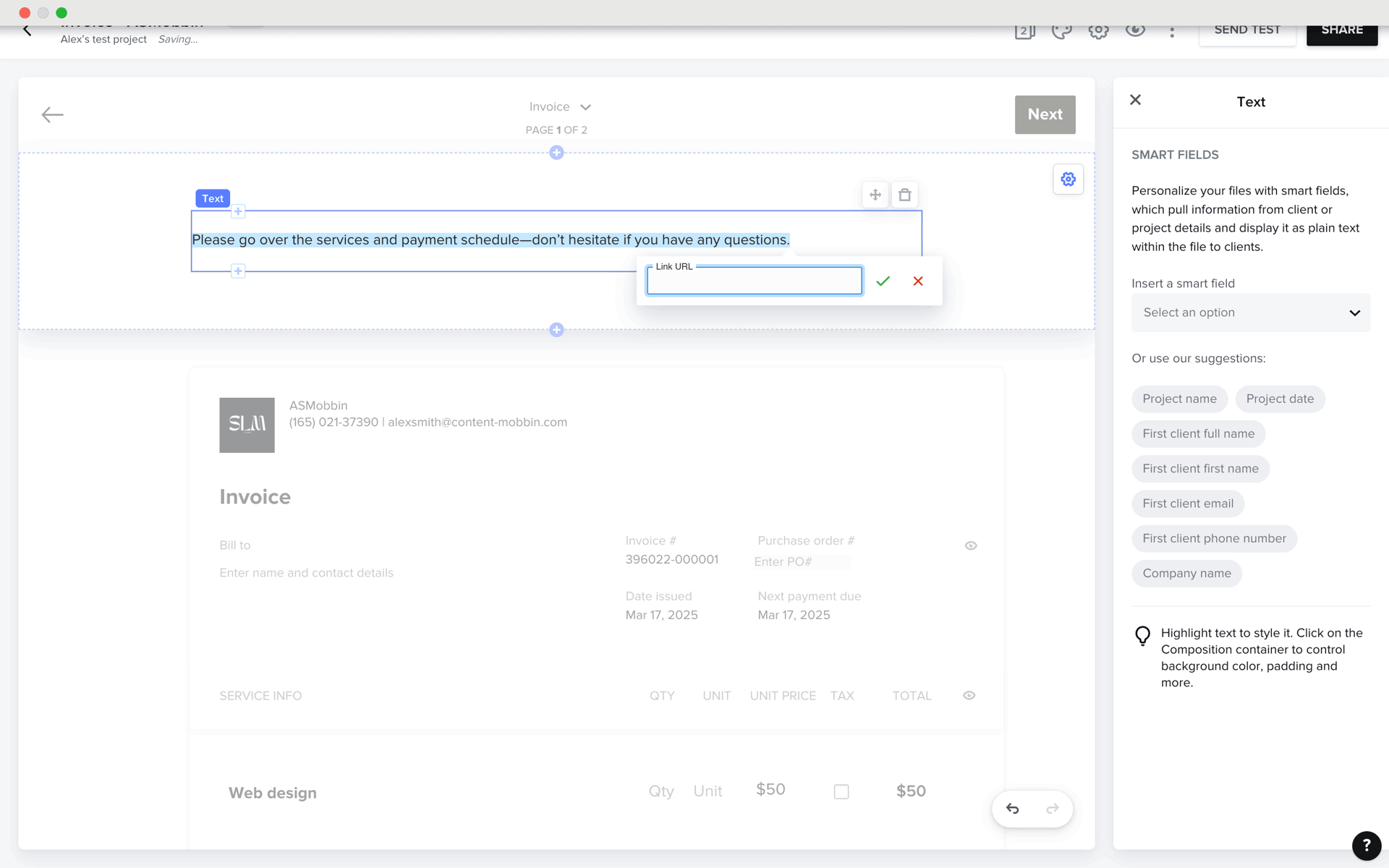 HoneyBook Web UI screenshot 15