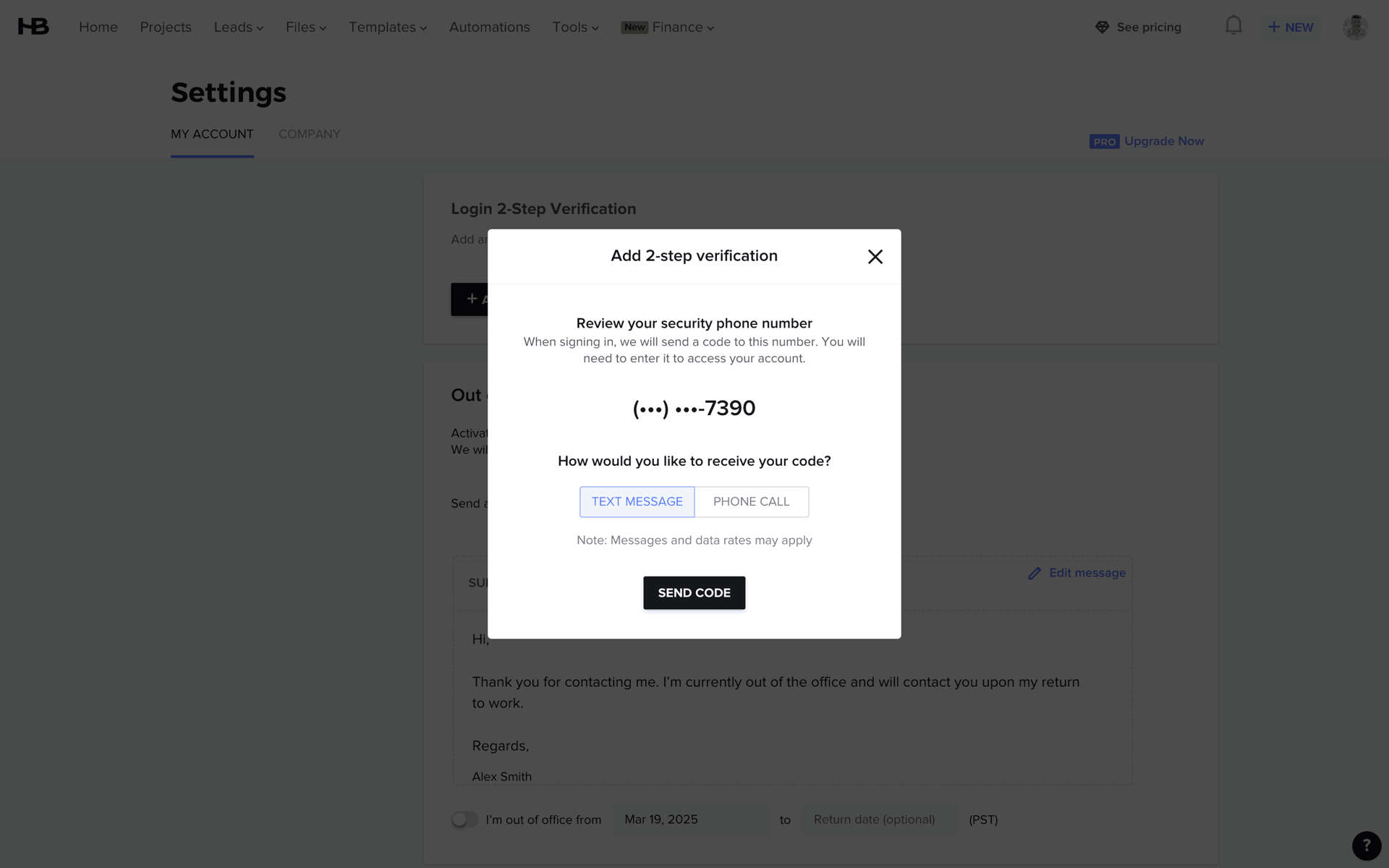 HoneyBook Web UI screenshot 24