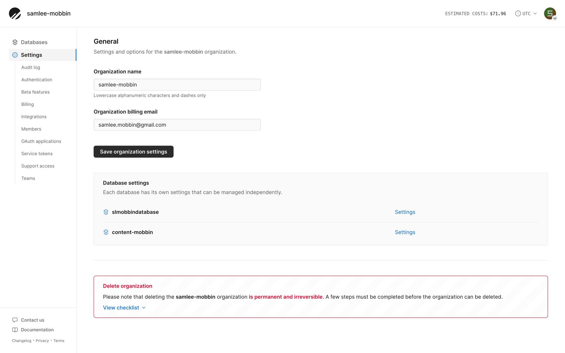 PlanetScale Web UI screenshot 14