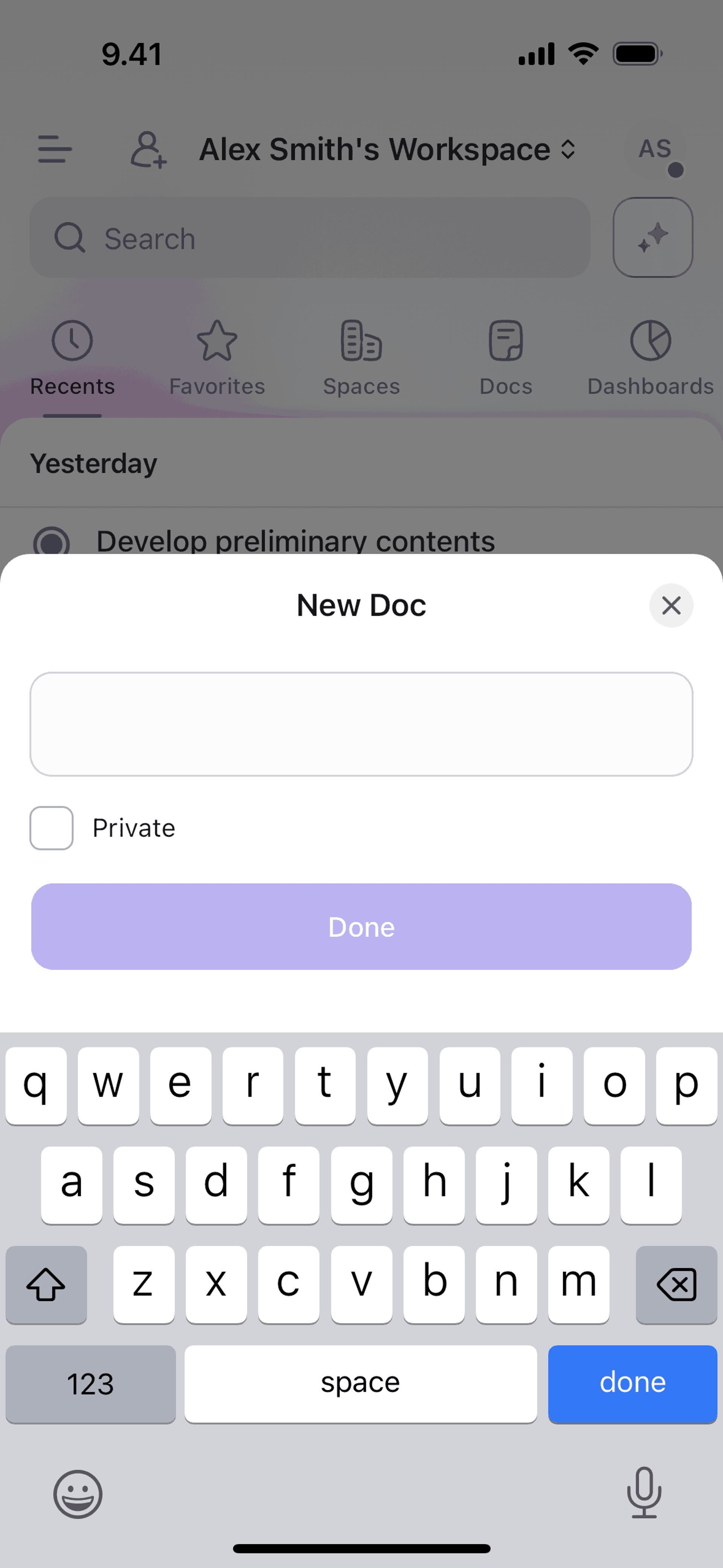 ClickUp iOS UI screenshot 14