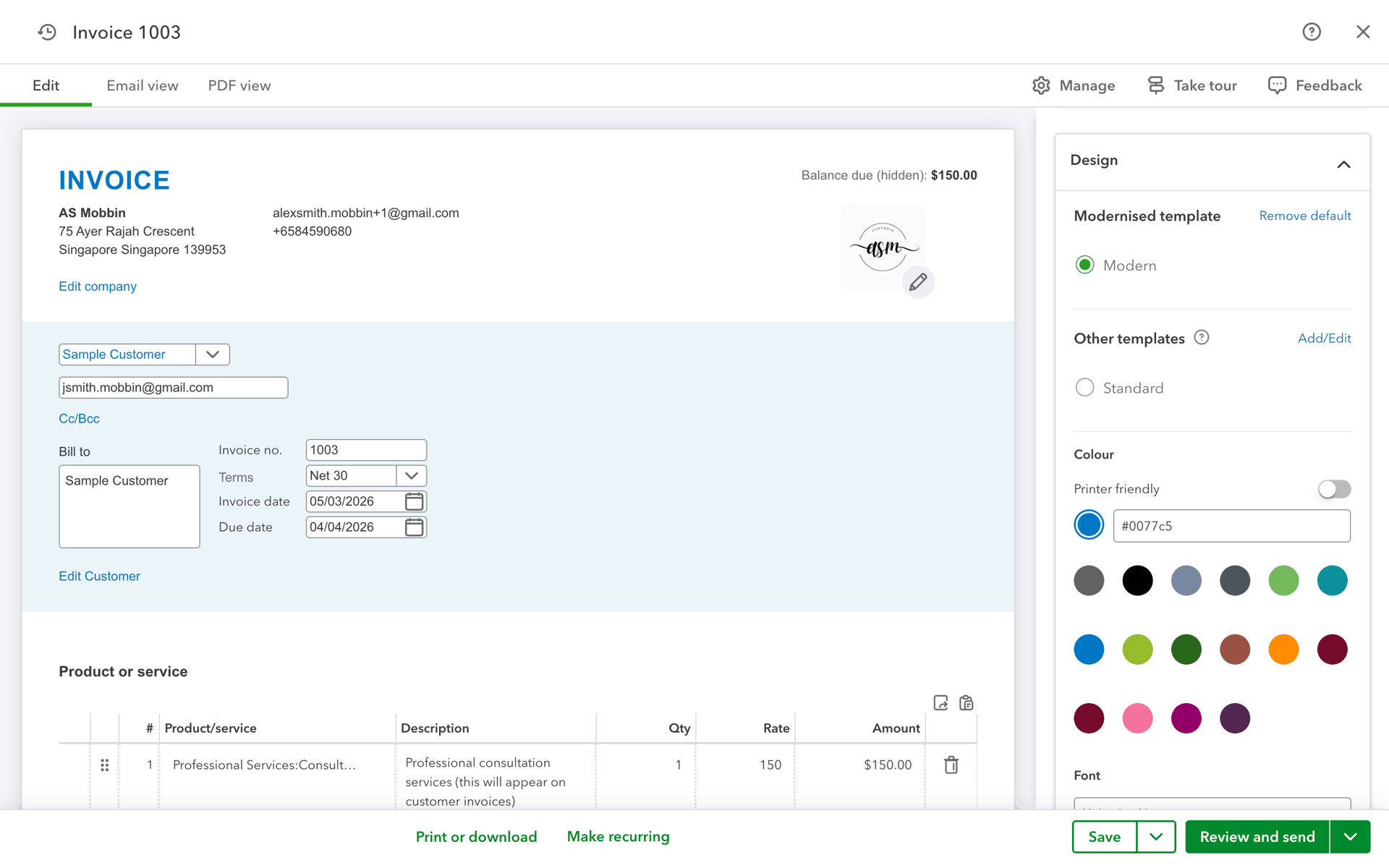 QuickBooks Web UI screenshot 2