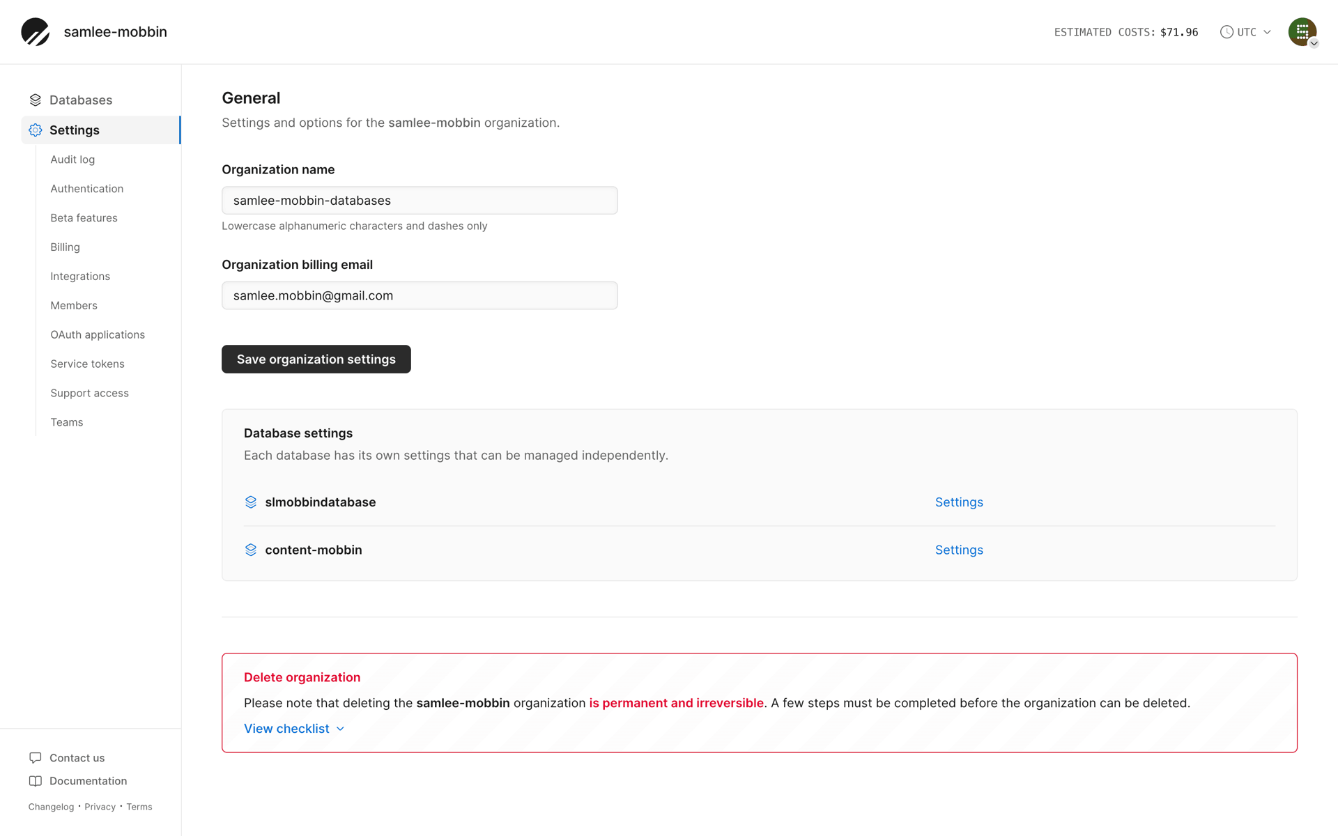 PlanetScale Web UI screenshot 19