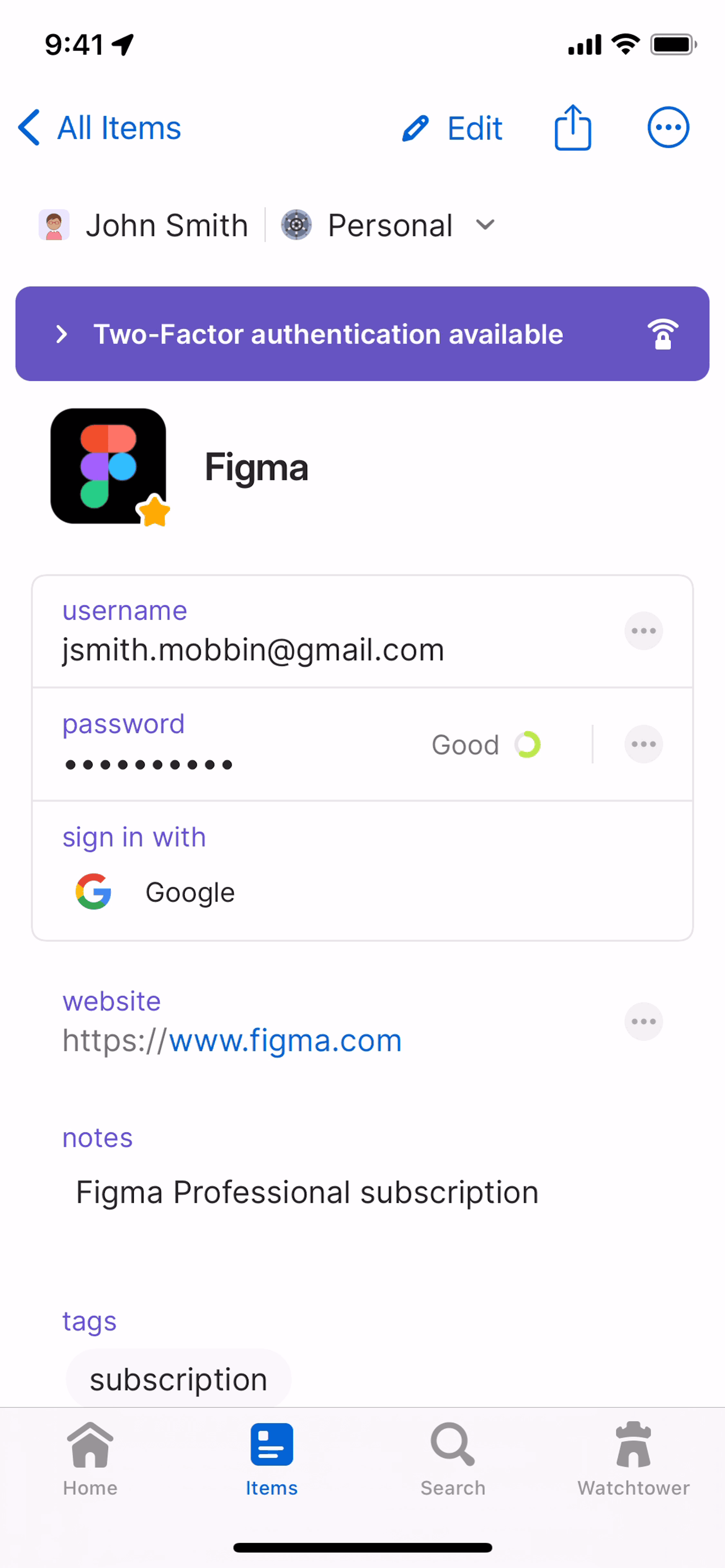 1Password iOS UI screenshot 7