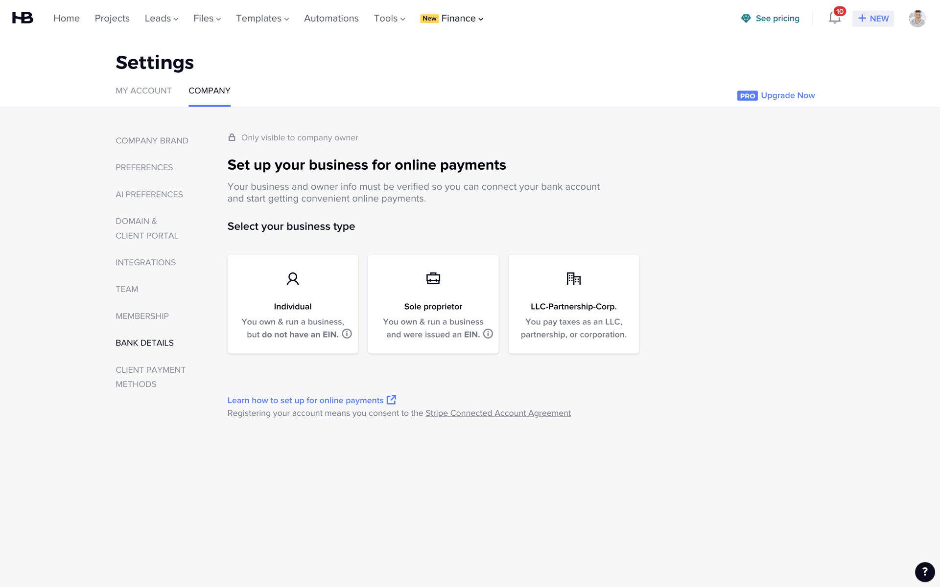 HoneyBook Web UI screenshot 12