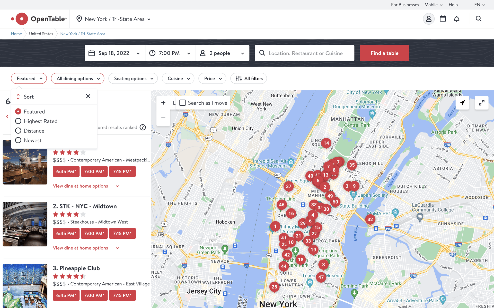 OpenTable Web UI screenshot 4