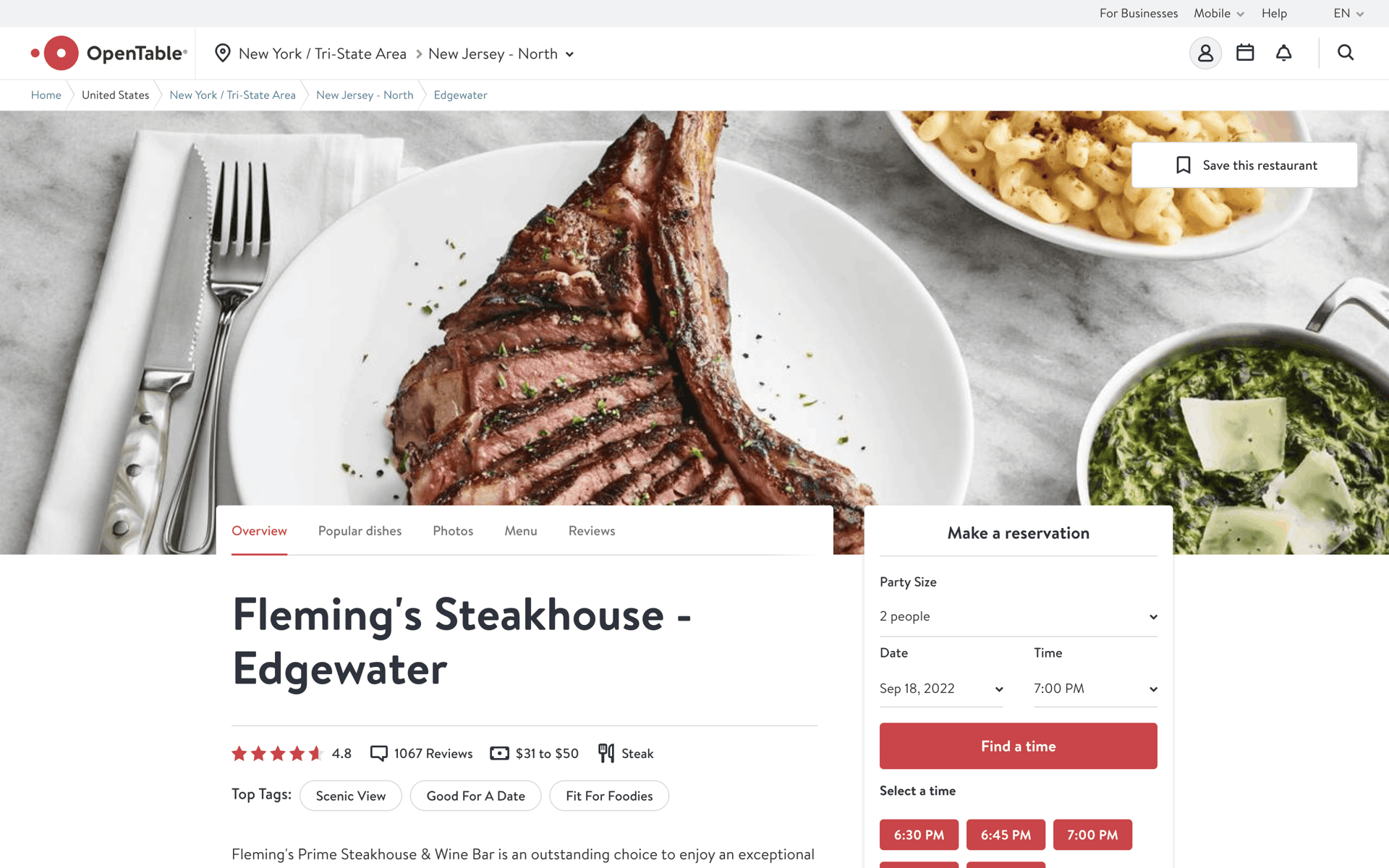 OpenTable Web UI screenshot 20