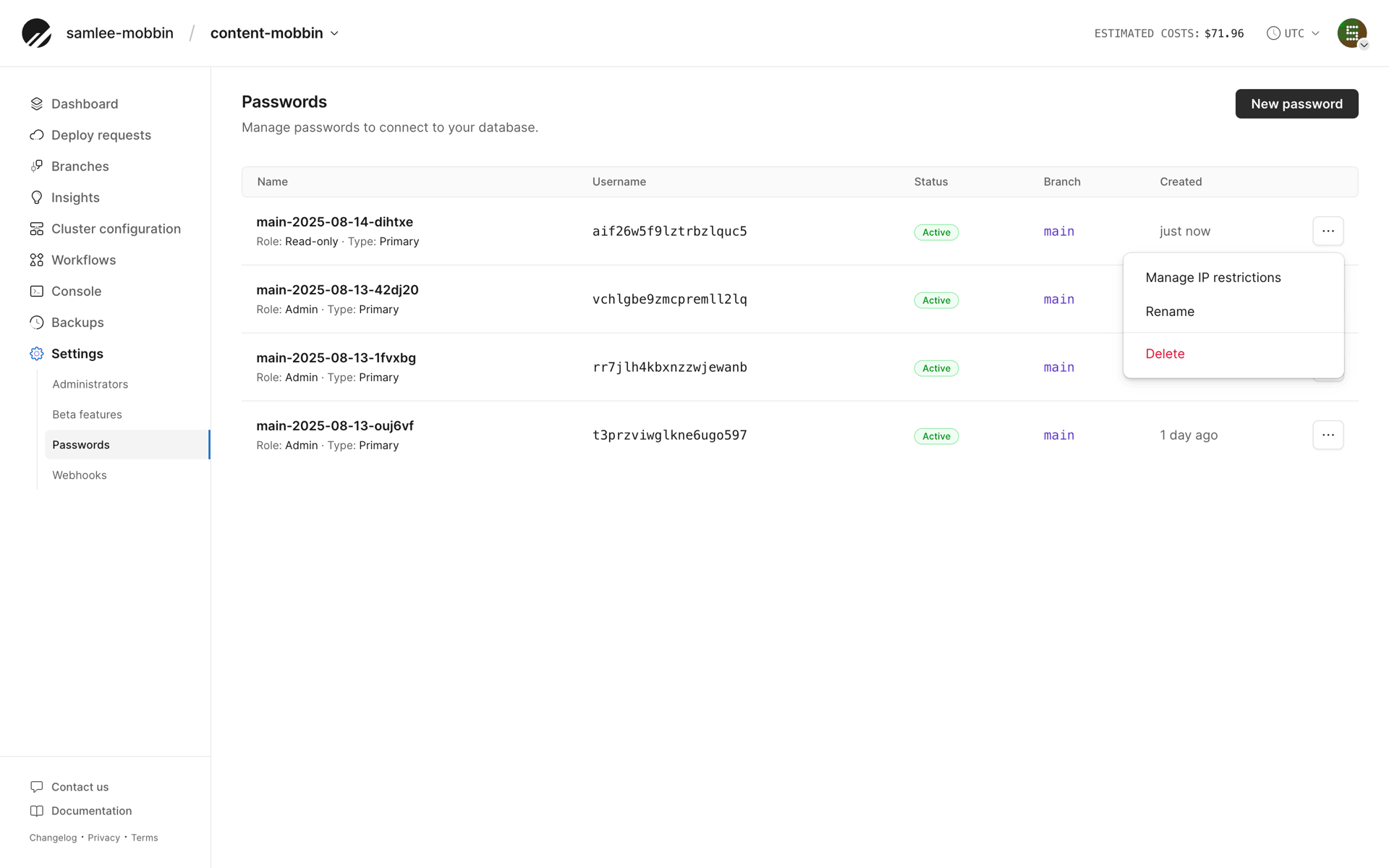 PlanetScale Web UI screenshot 6