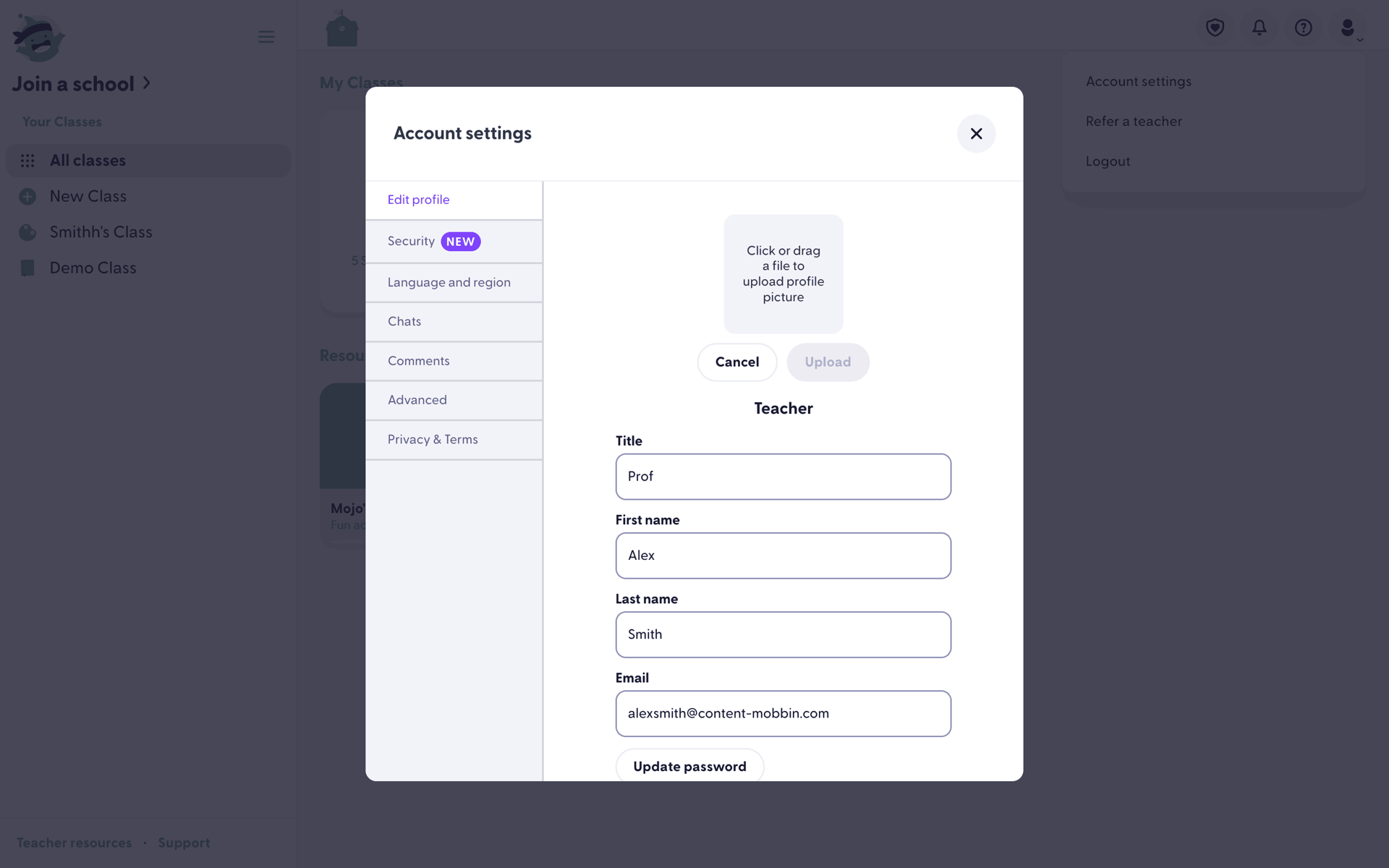 ClassDojo Web UI screenshot 20