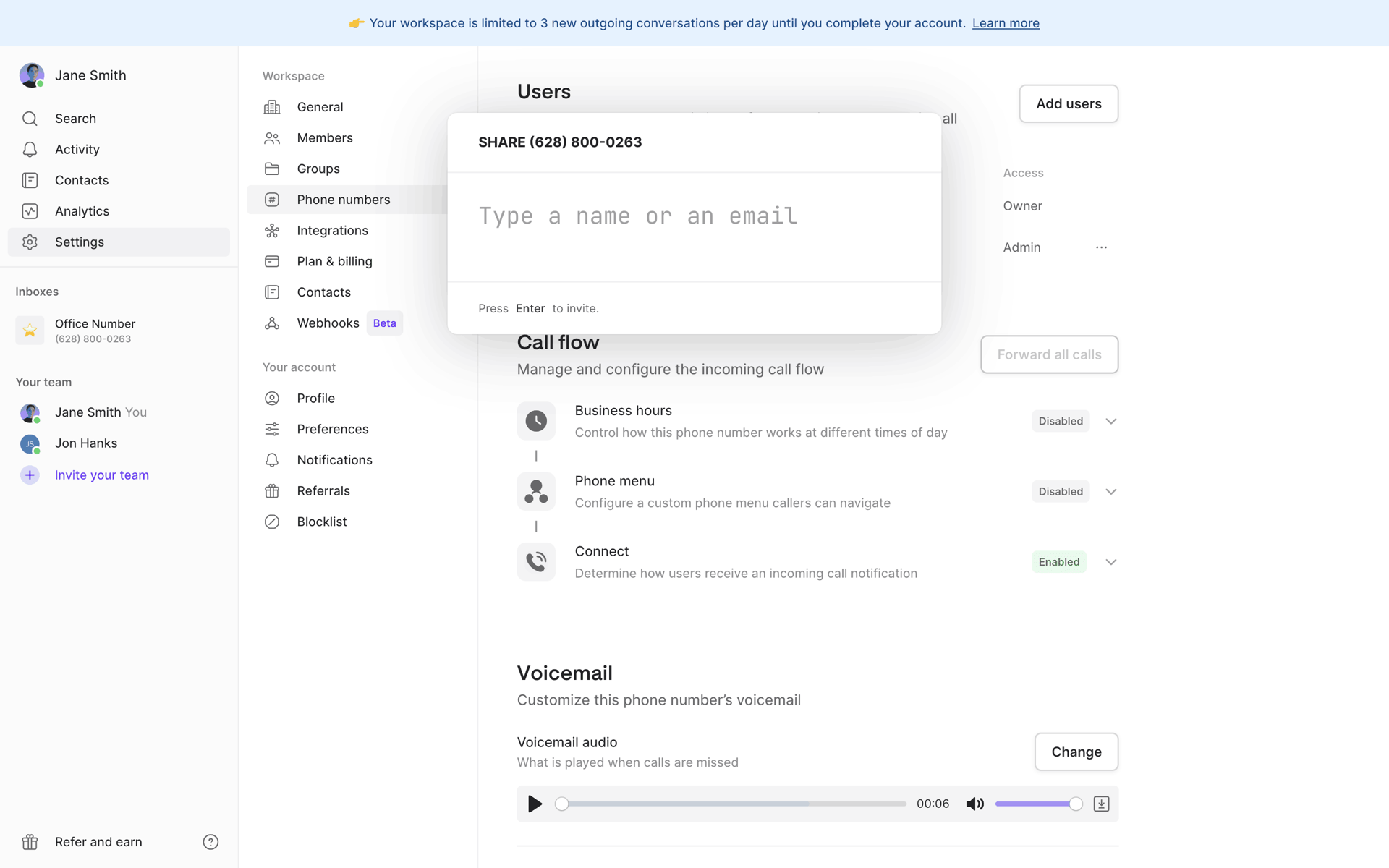 OpenPhone Web UI screenshot 14