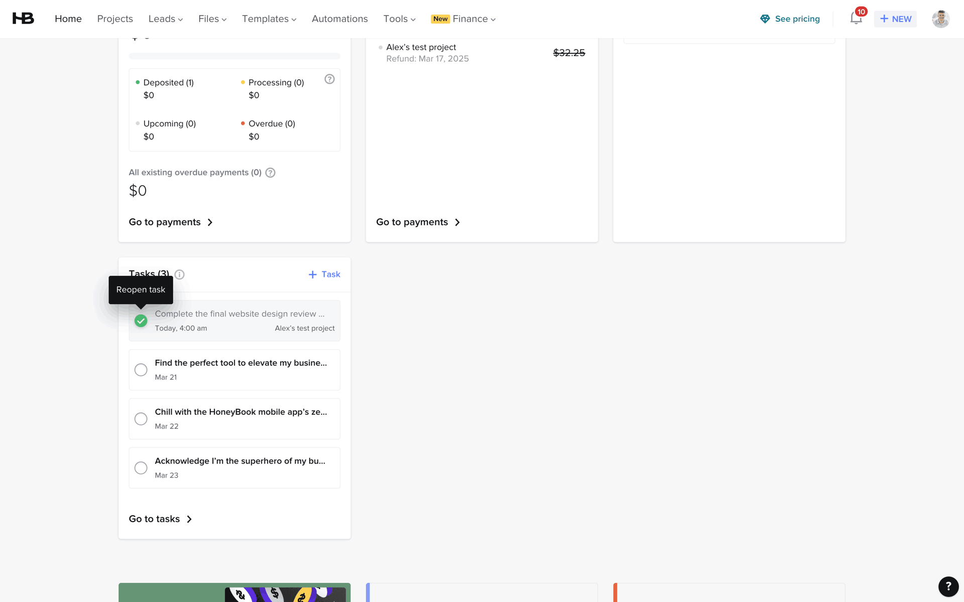 HoneyBook Web UI screenshot 22