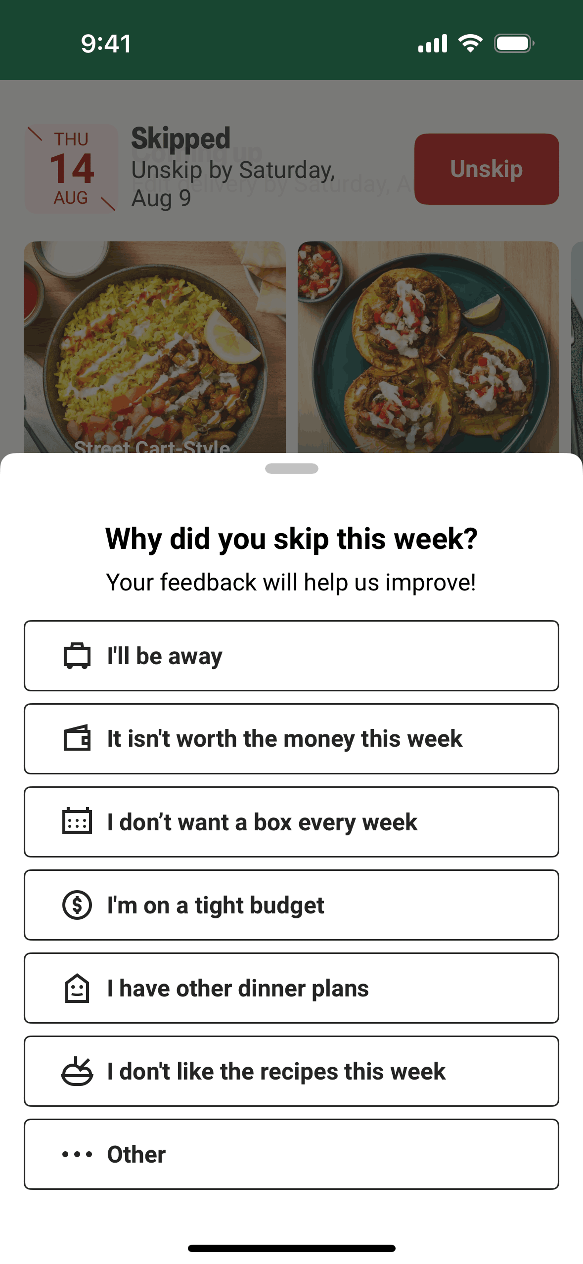 HelloFresh iOS UI screenshot 2