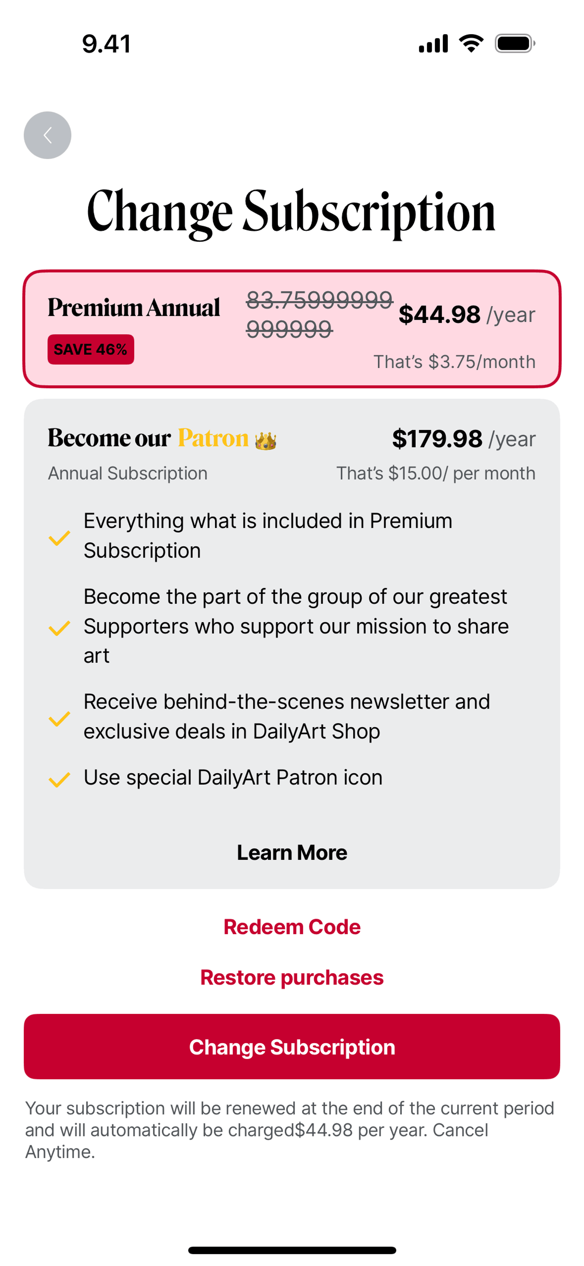 DailyArt iOS UI screenshot 18