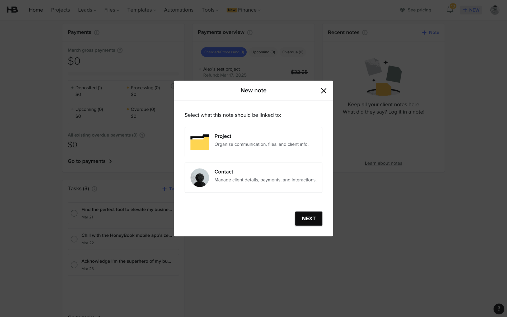 HoneyBook Web UI screenshot 20