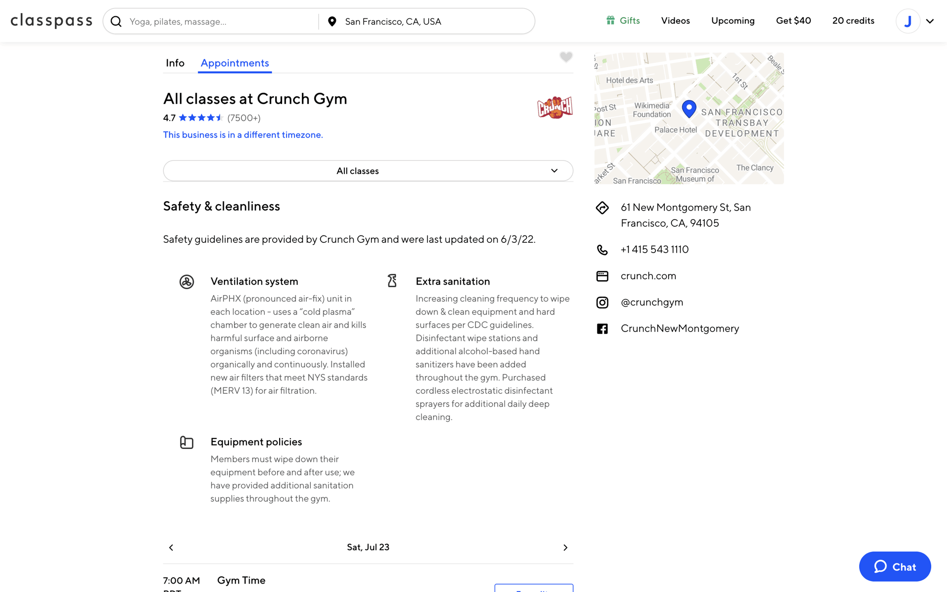 ClassPass Web UI screenshot 20