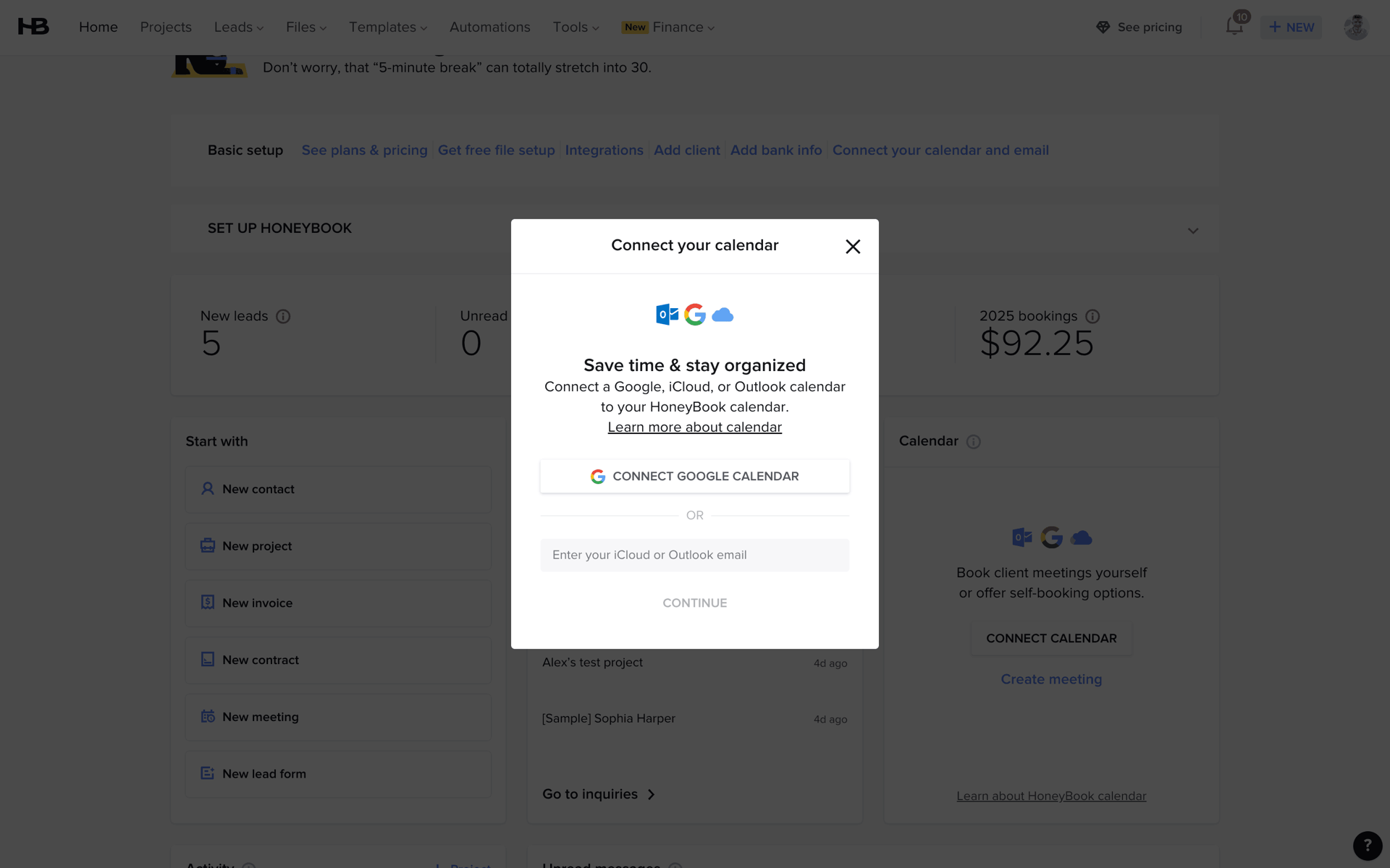 HoneyBook Web UI screenshot 17