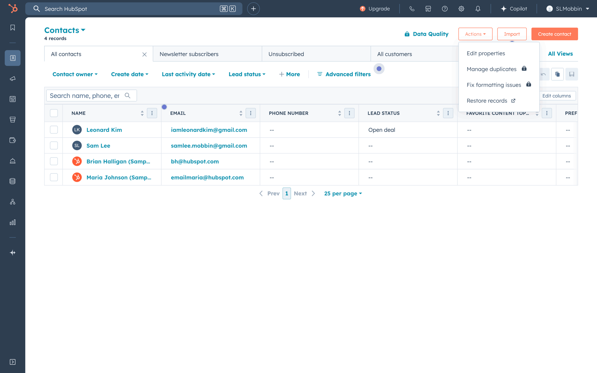 HubSpot Web UI screenshot 10