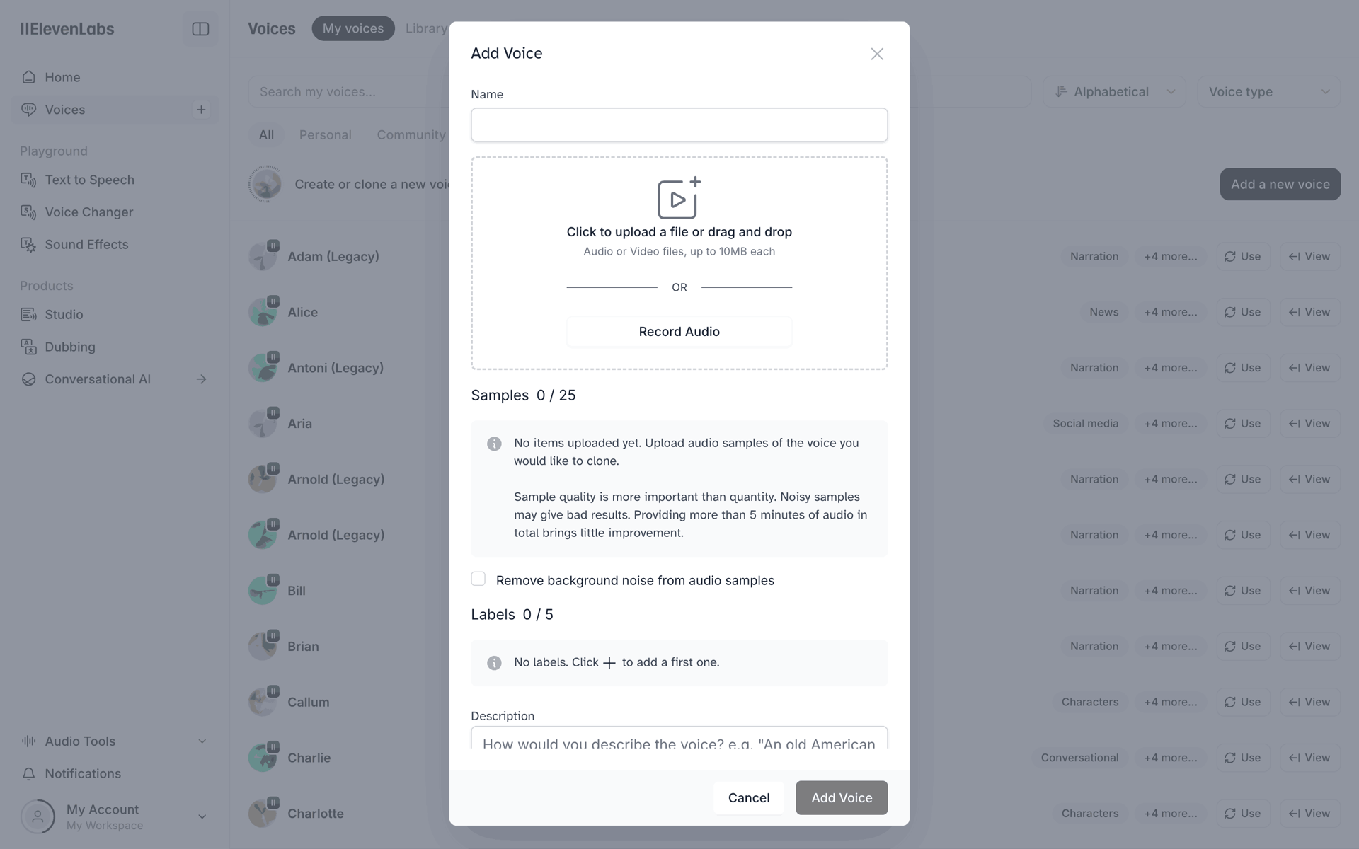 ElevenLabs Web UI screenshot 9