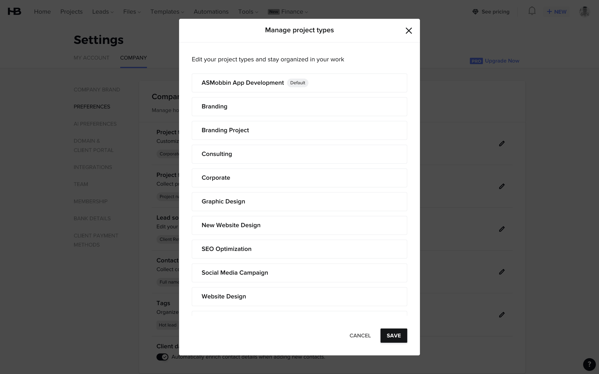 HoneyBook Web UI screenshot 21