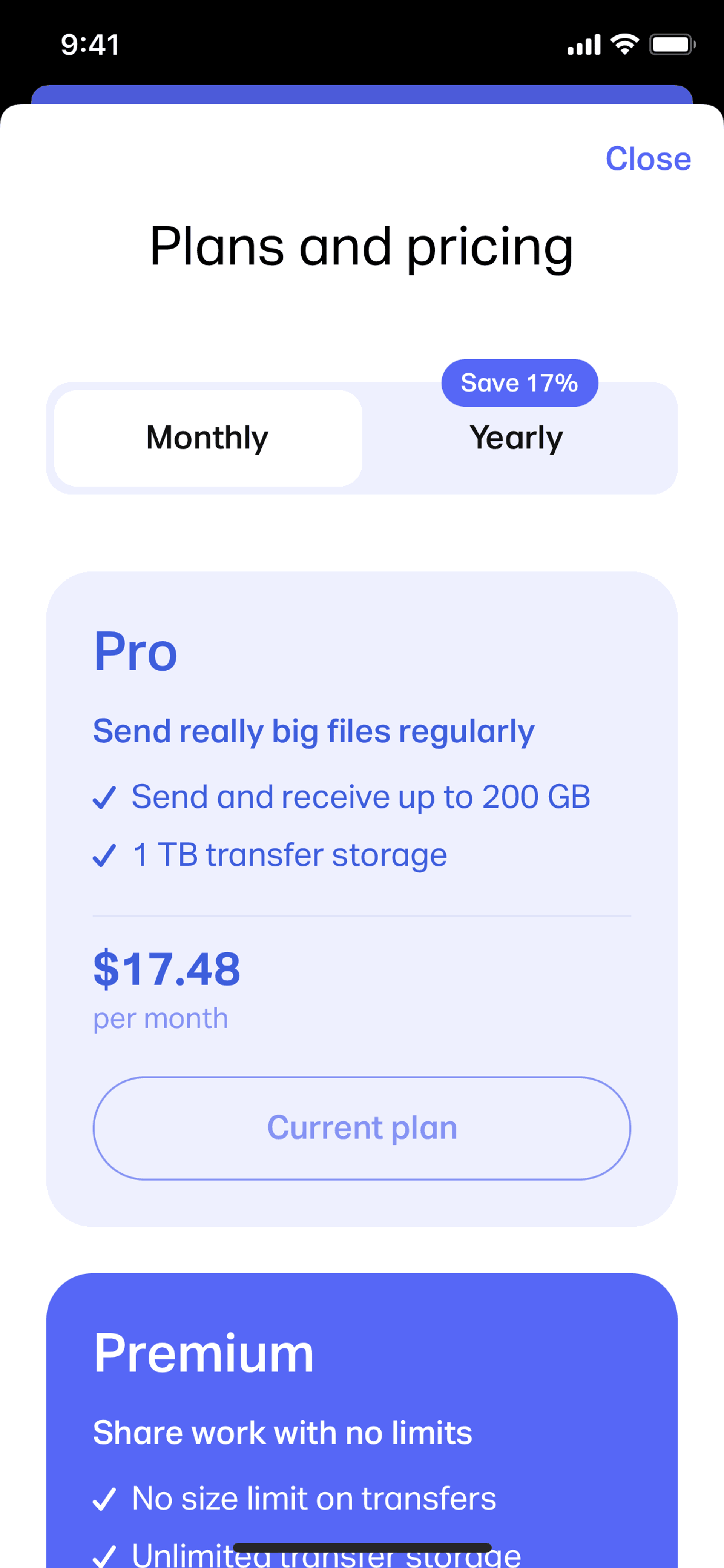 WeTransfer iOS UI screenshot 4