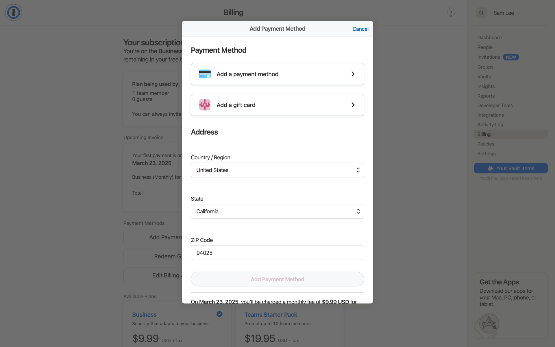 1Password Web UI screenshot 4