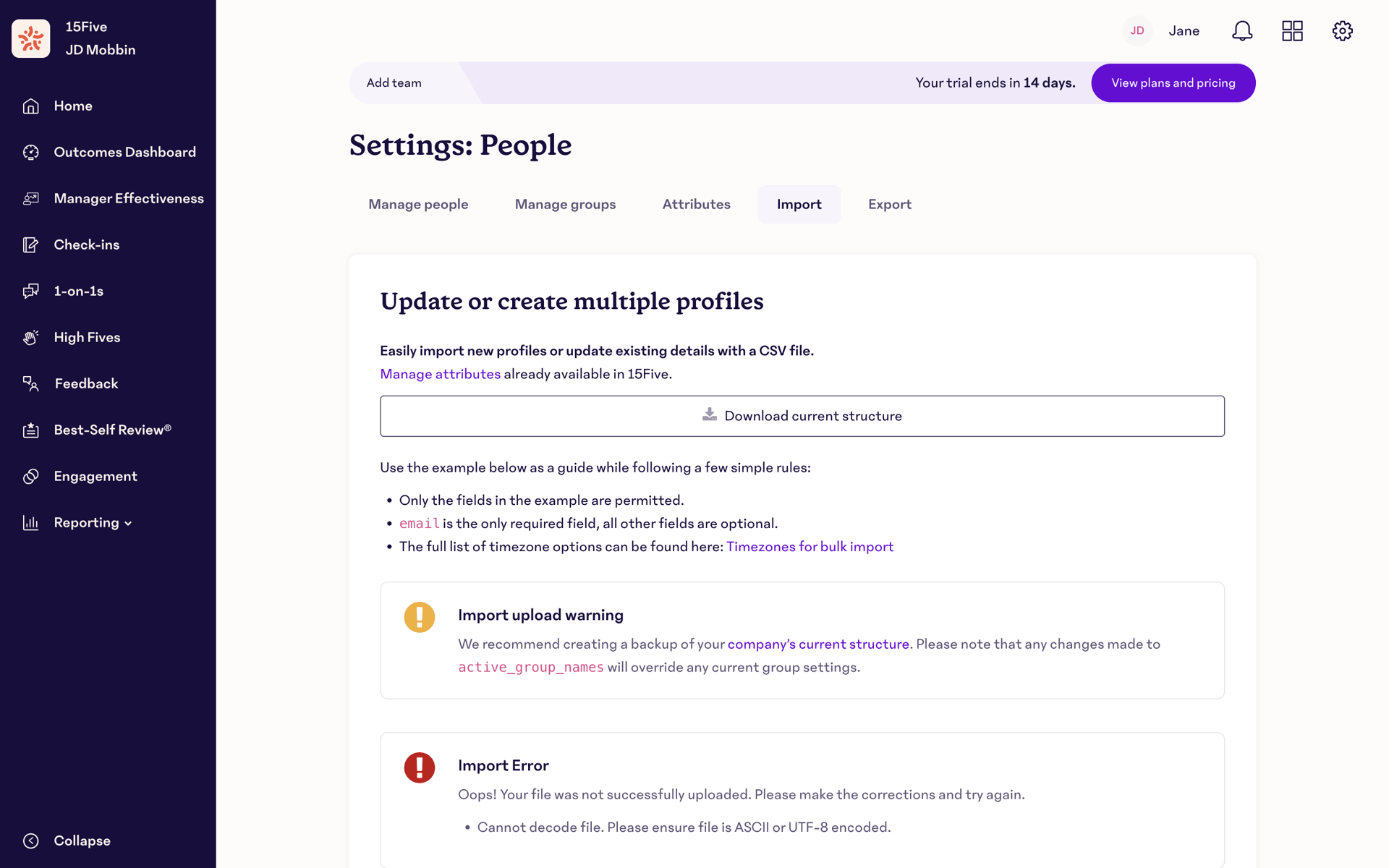 15Five Web UI screenshot 8