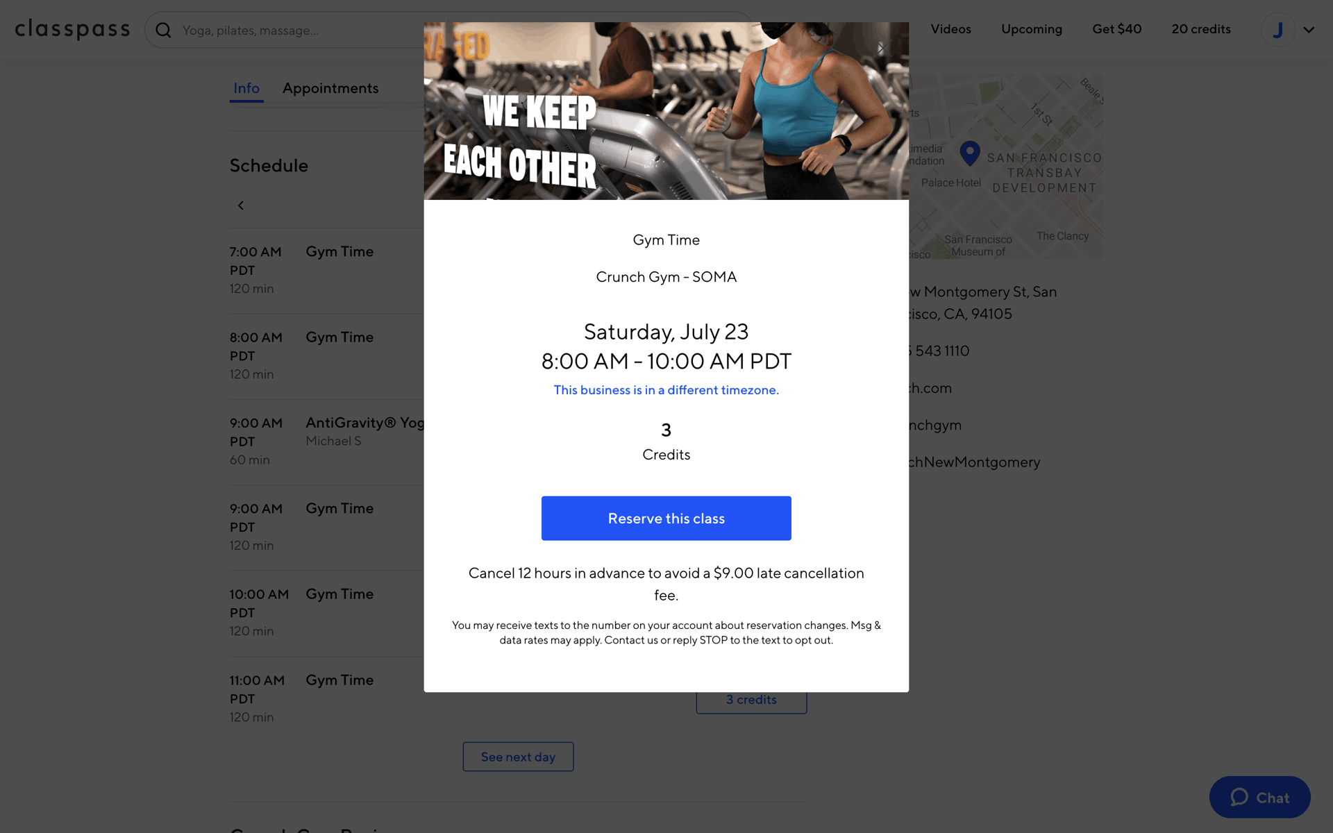 ClassPass Web UI screenshot 5