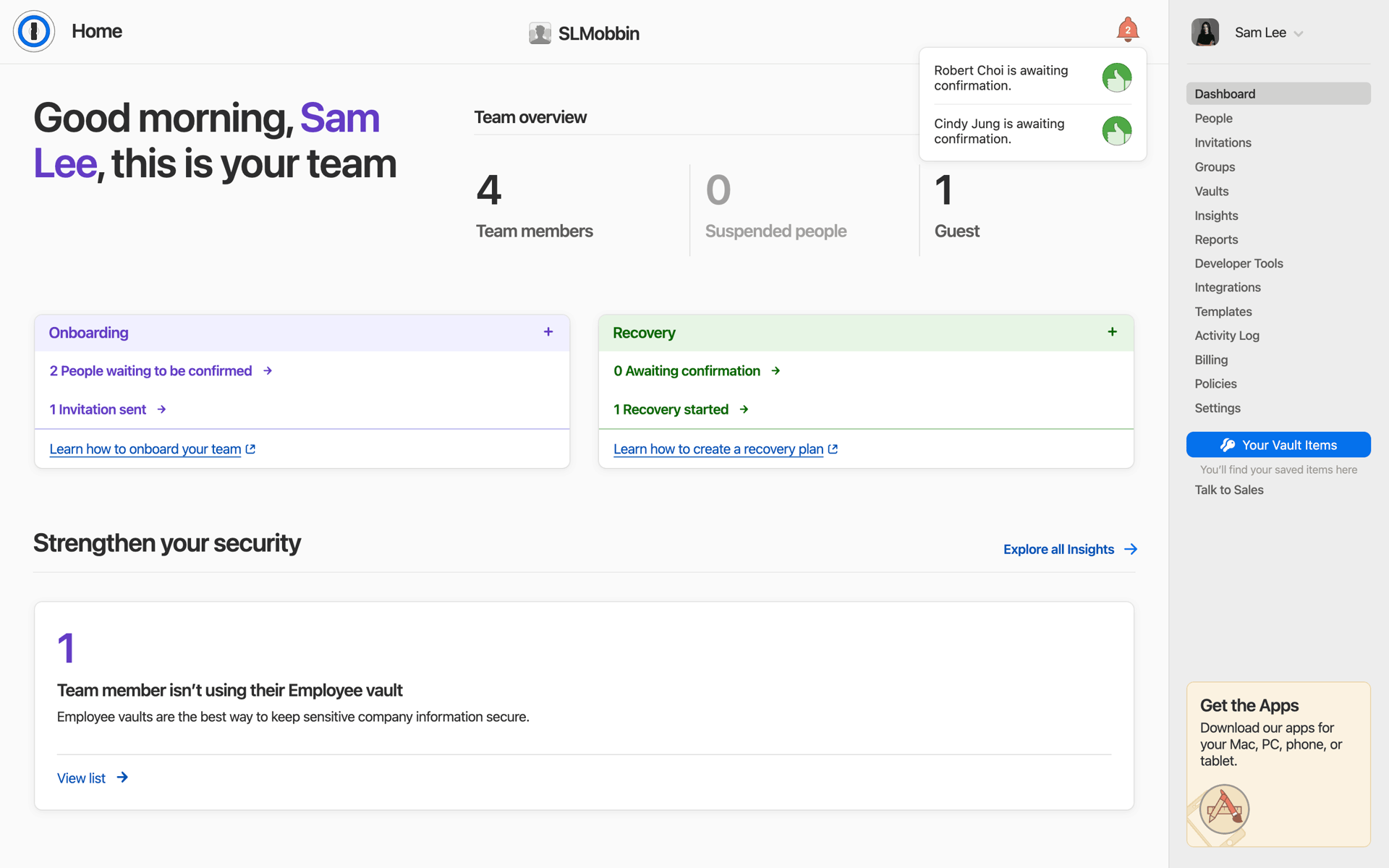 1Password Web UI screenshot 13