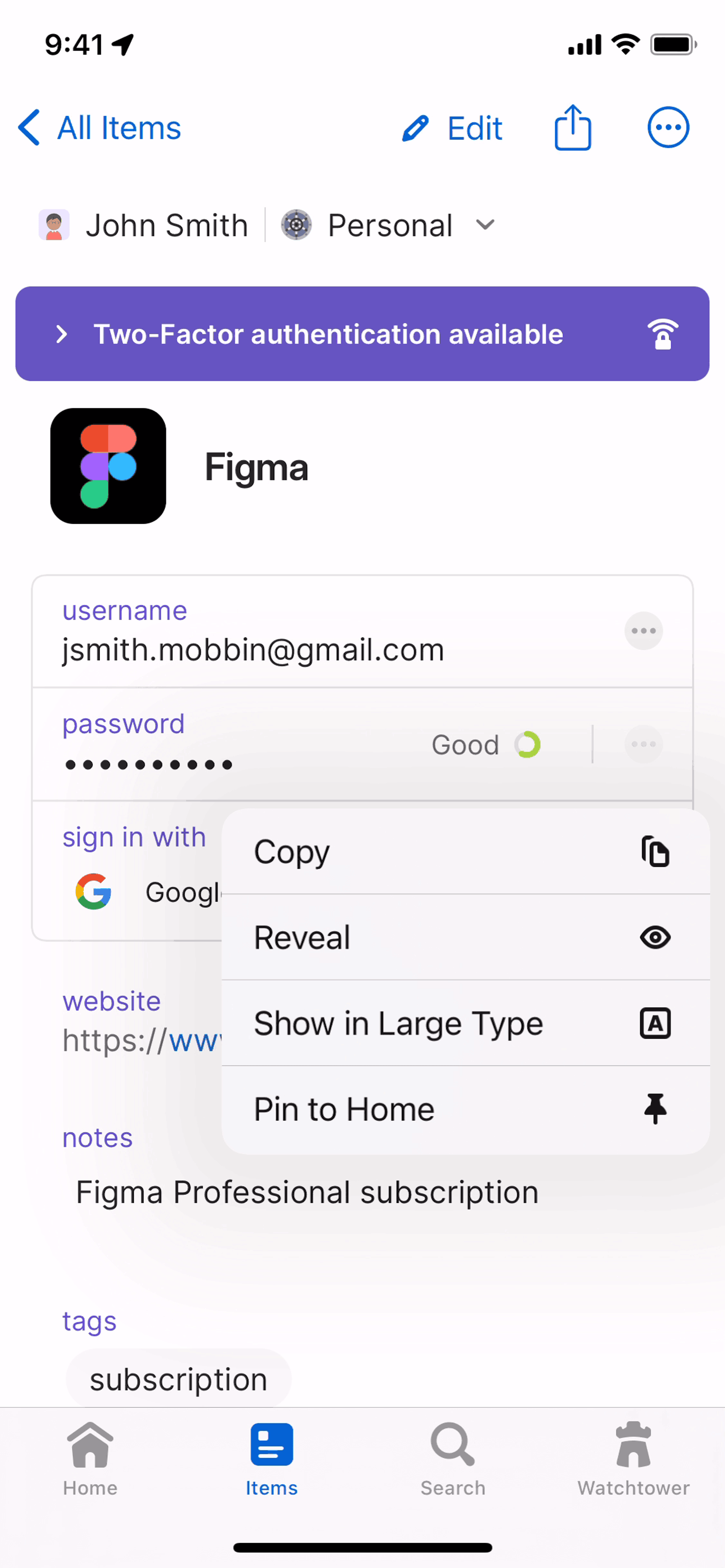 1Password iOS UI screenshot 21