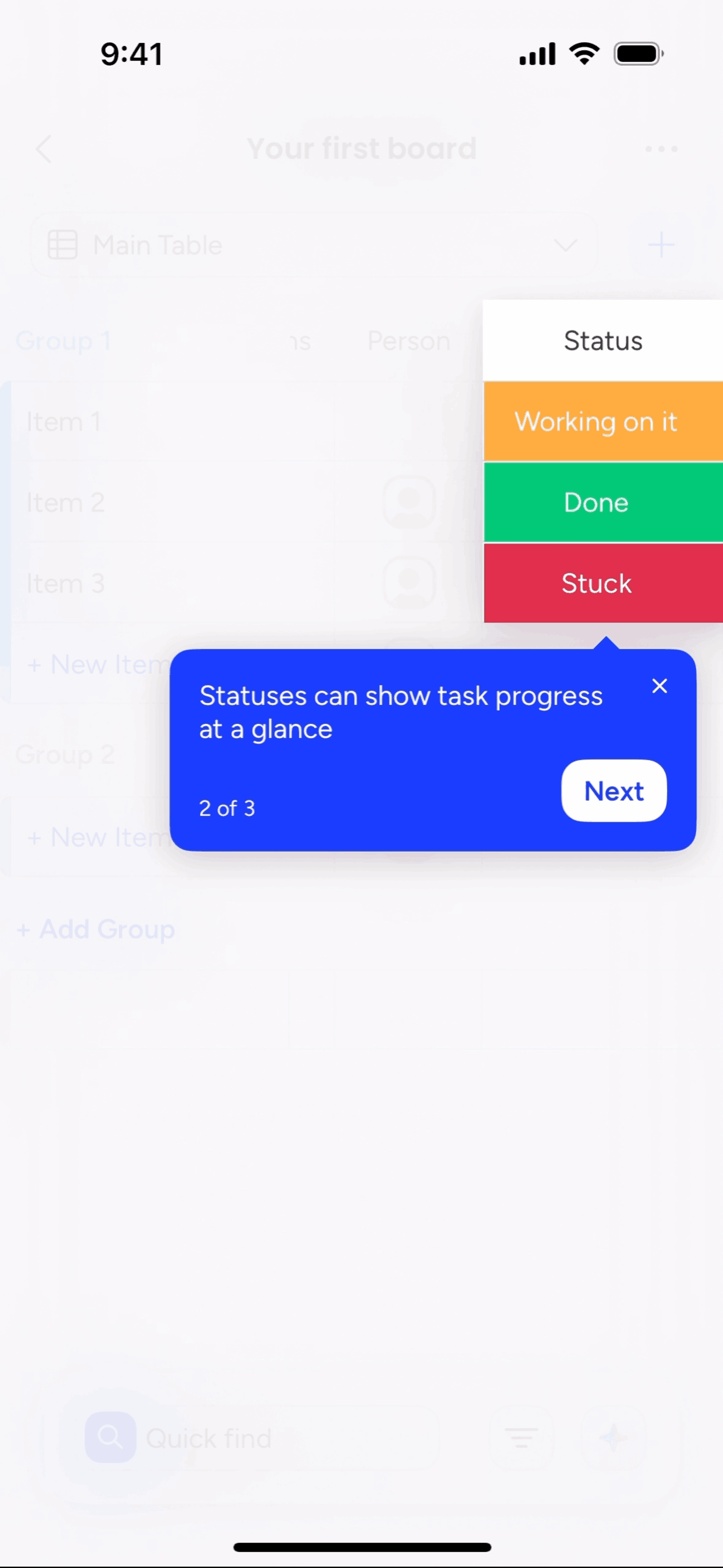 monday.com iOS UI screenshot 18