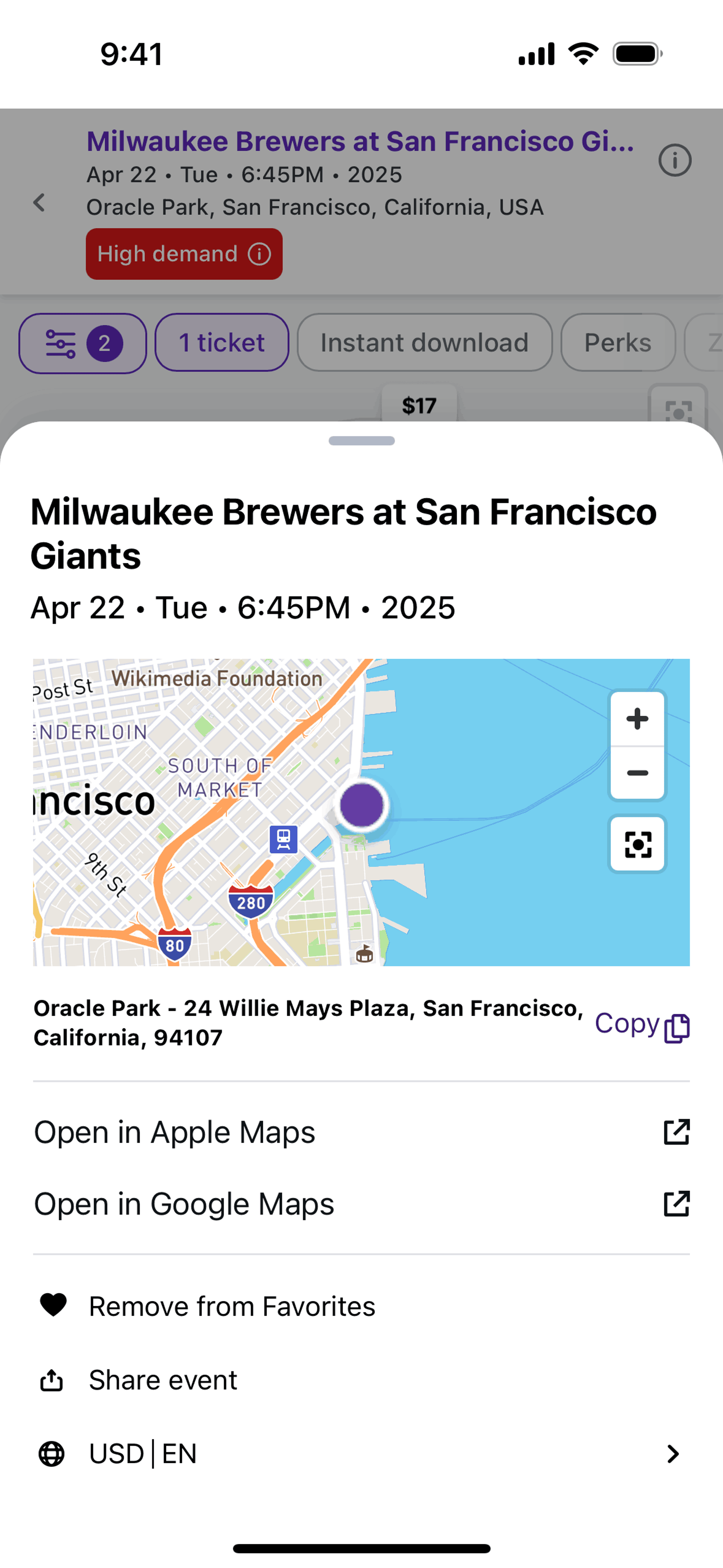 StubHub iOS UI screenshot 8