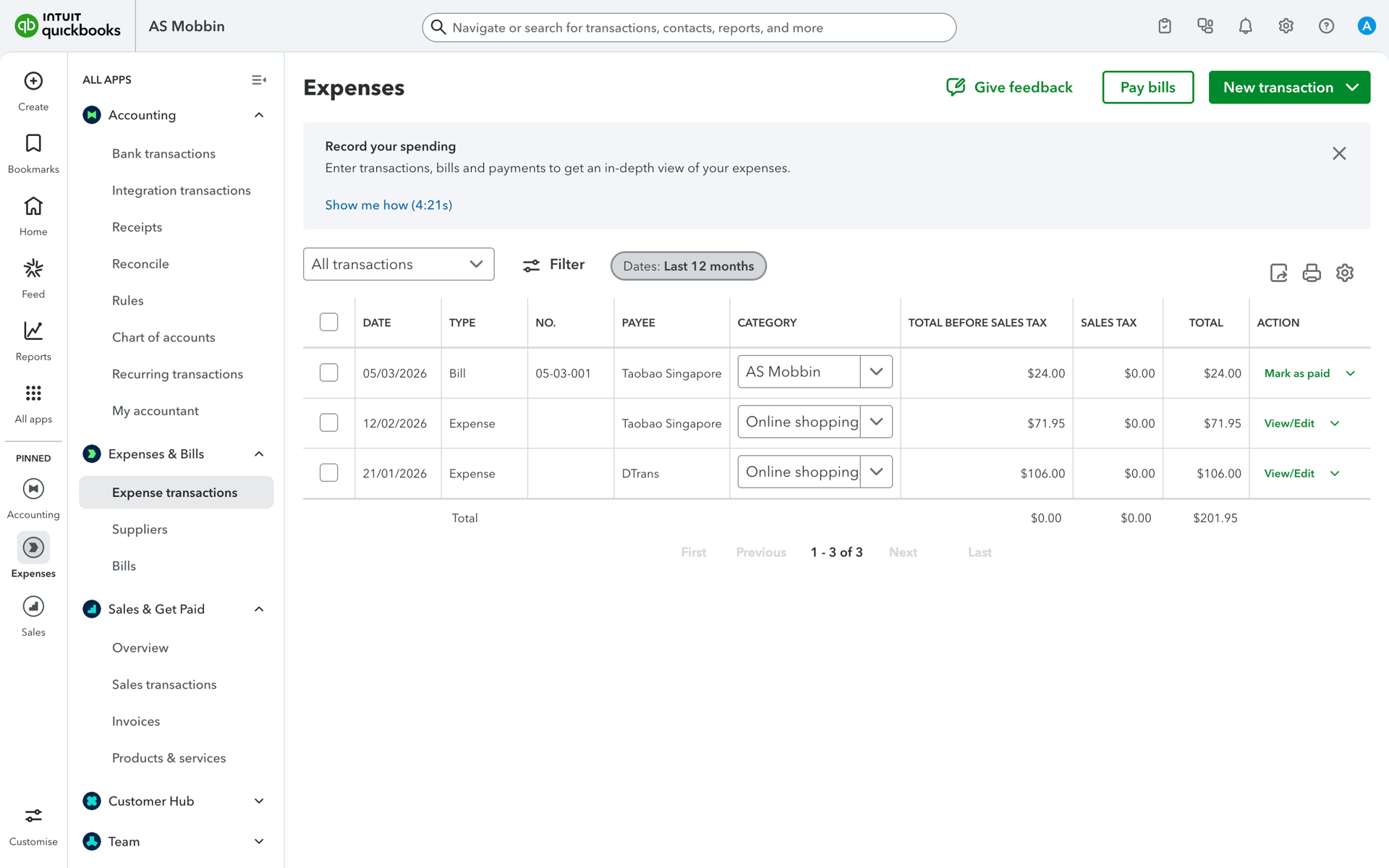 QuickBooks Web UI screenshot 3