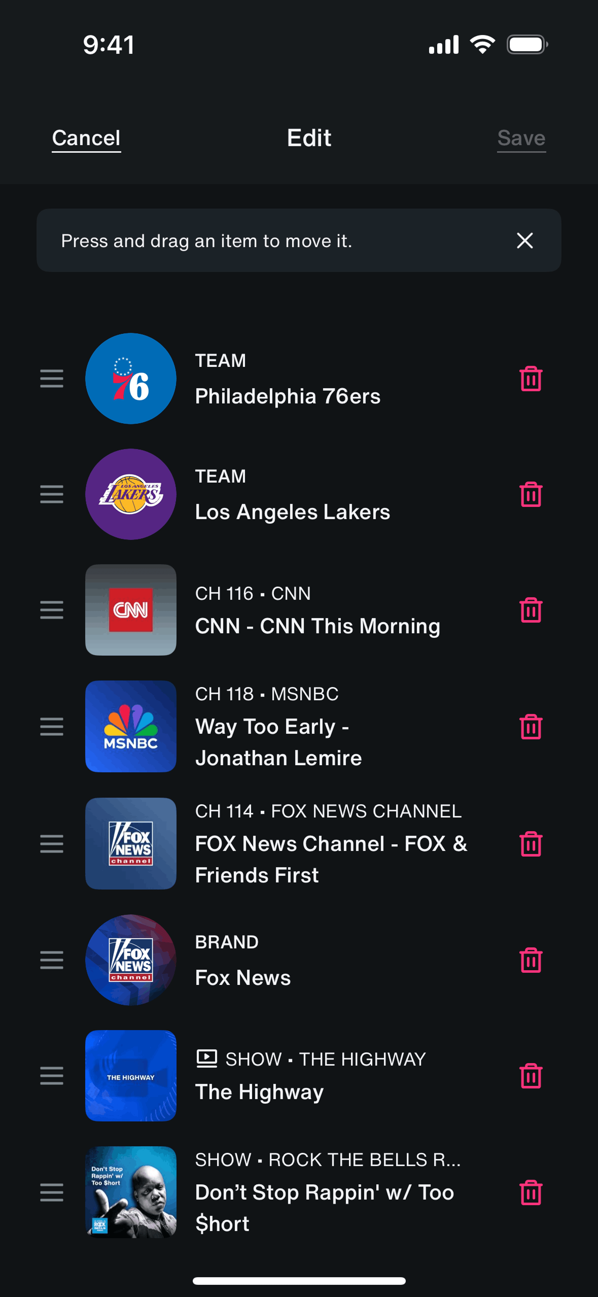 SiriusXM iOS UI screenshot 20