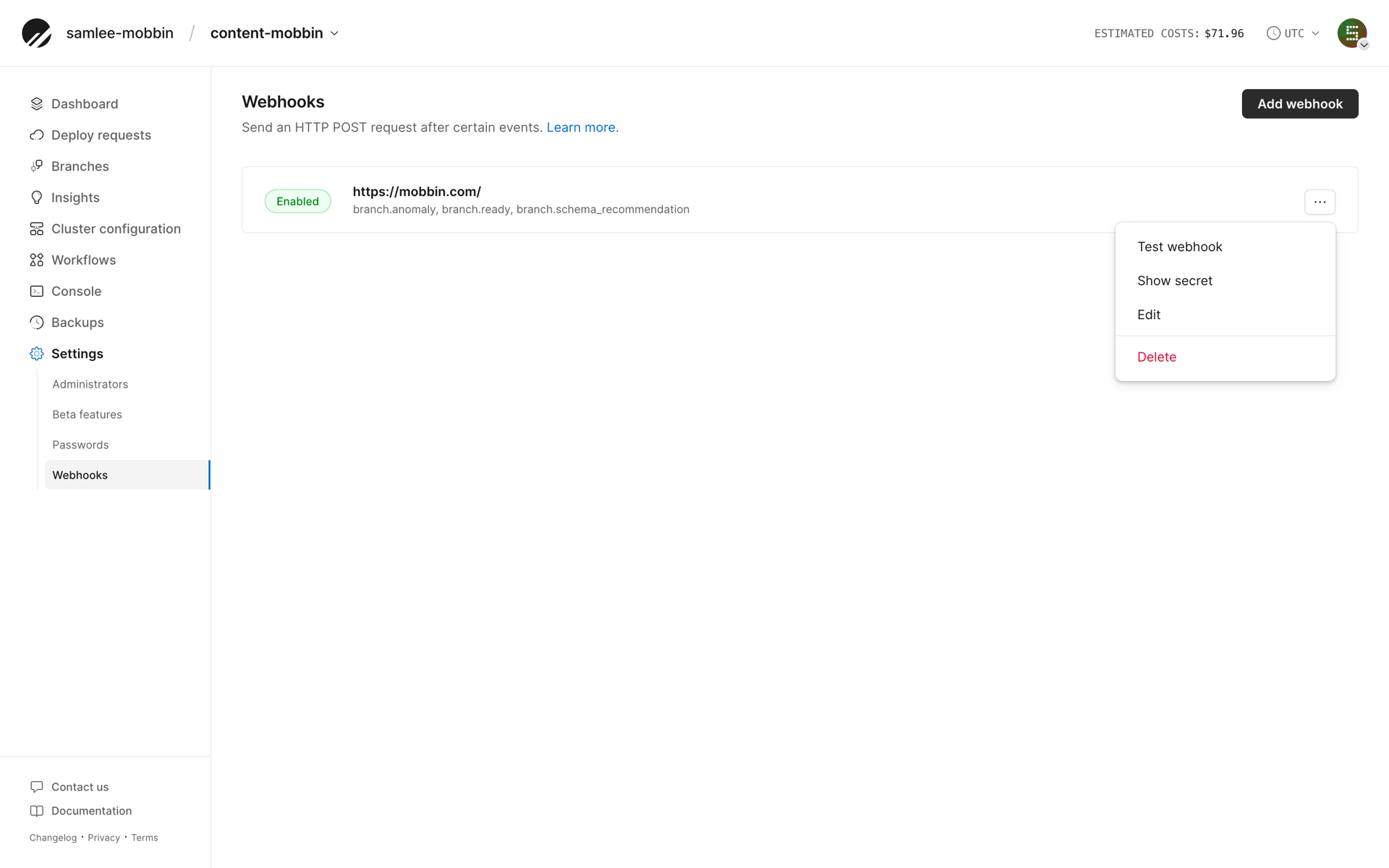 PlanetScale Web UI screenshot 12