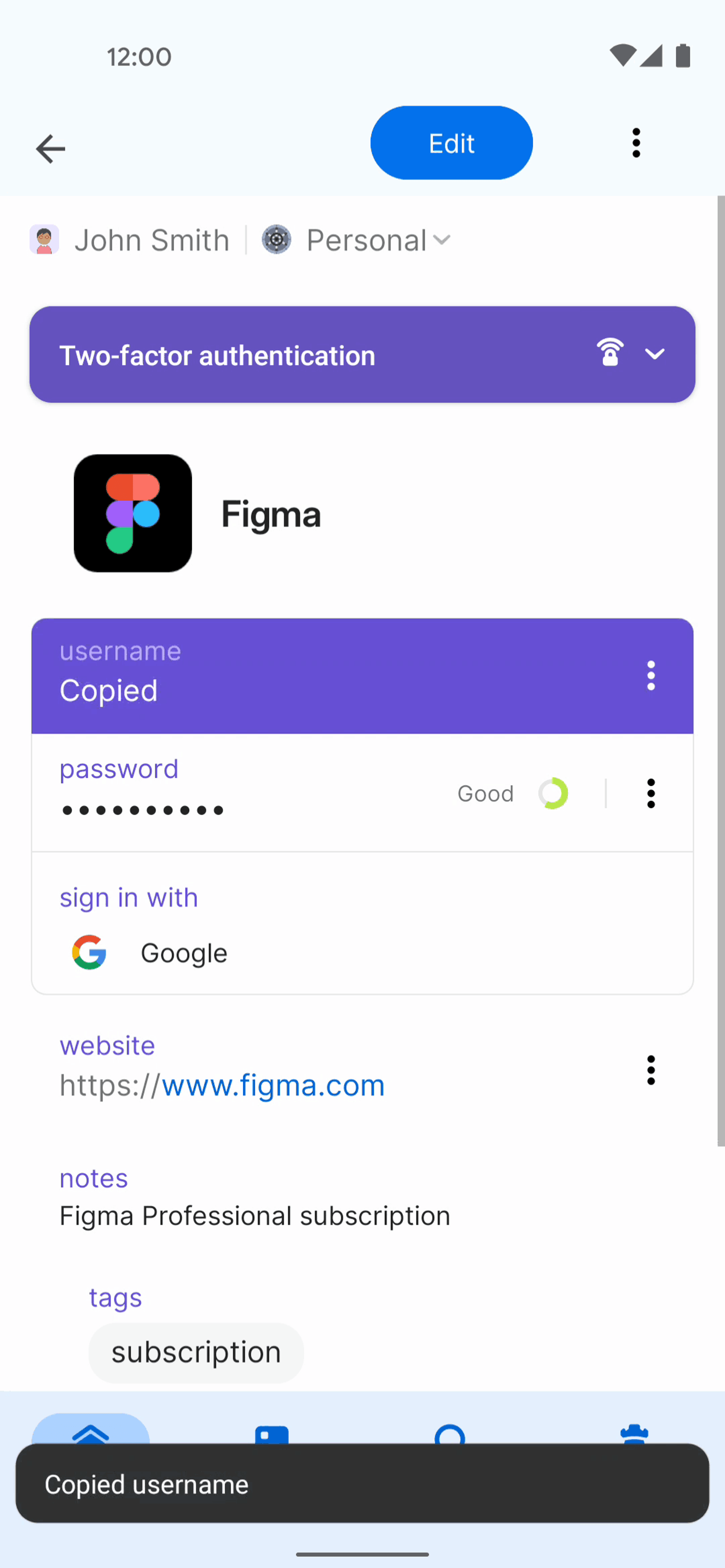 1Password Android UI screenshot 21