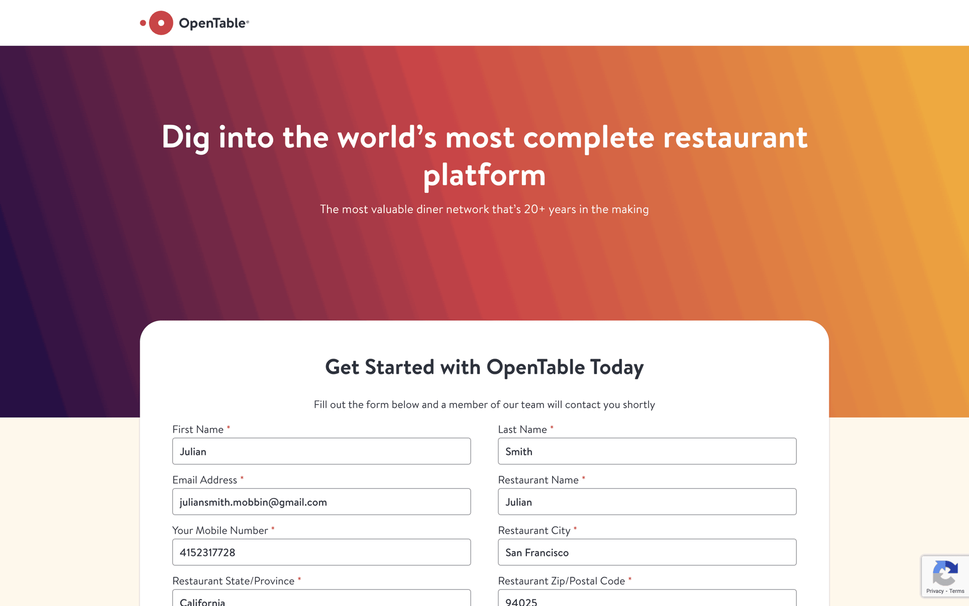 OpenTable Web UI screenshot 10