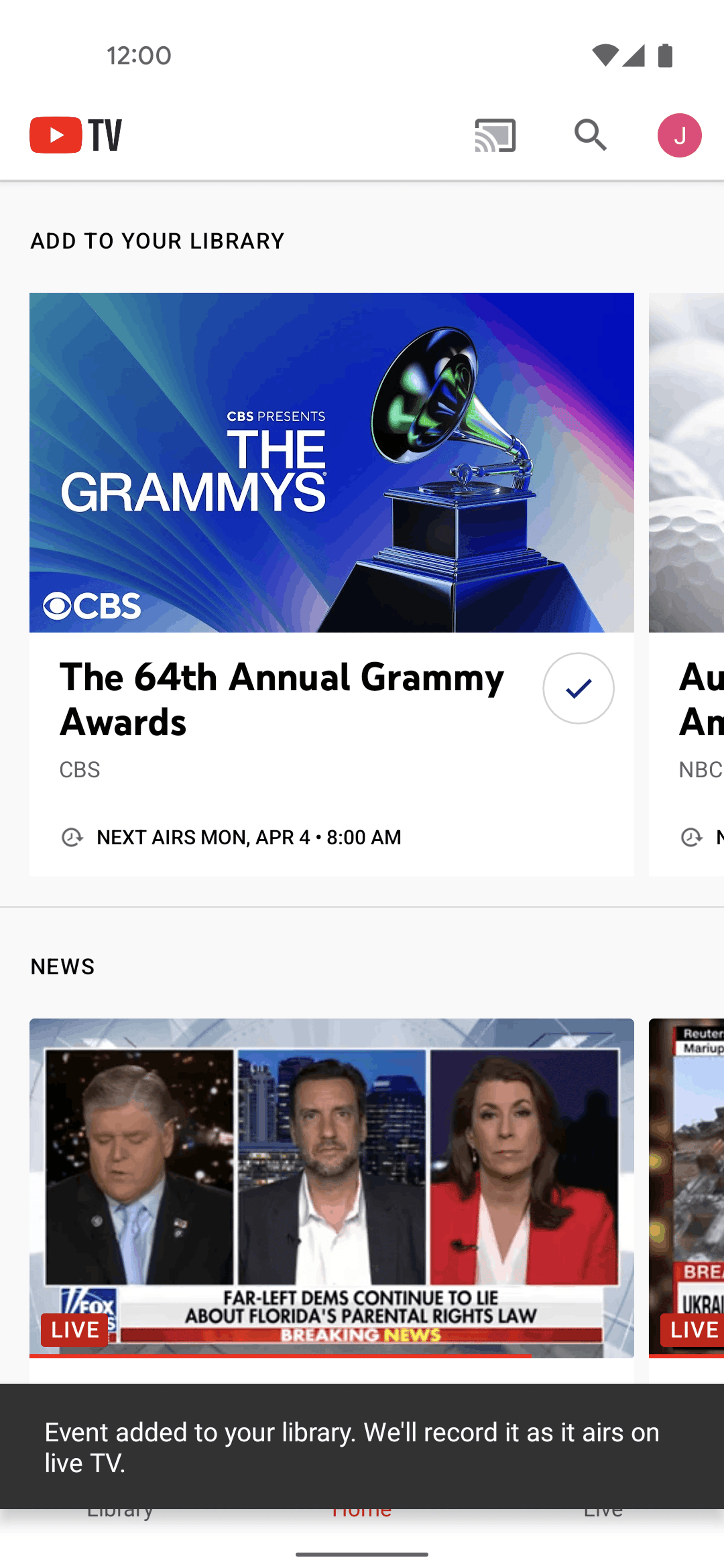YouTube TV Android UI screenshot 4