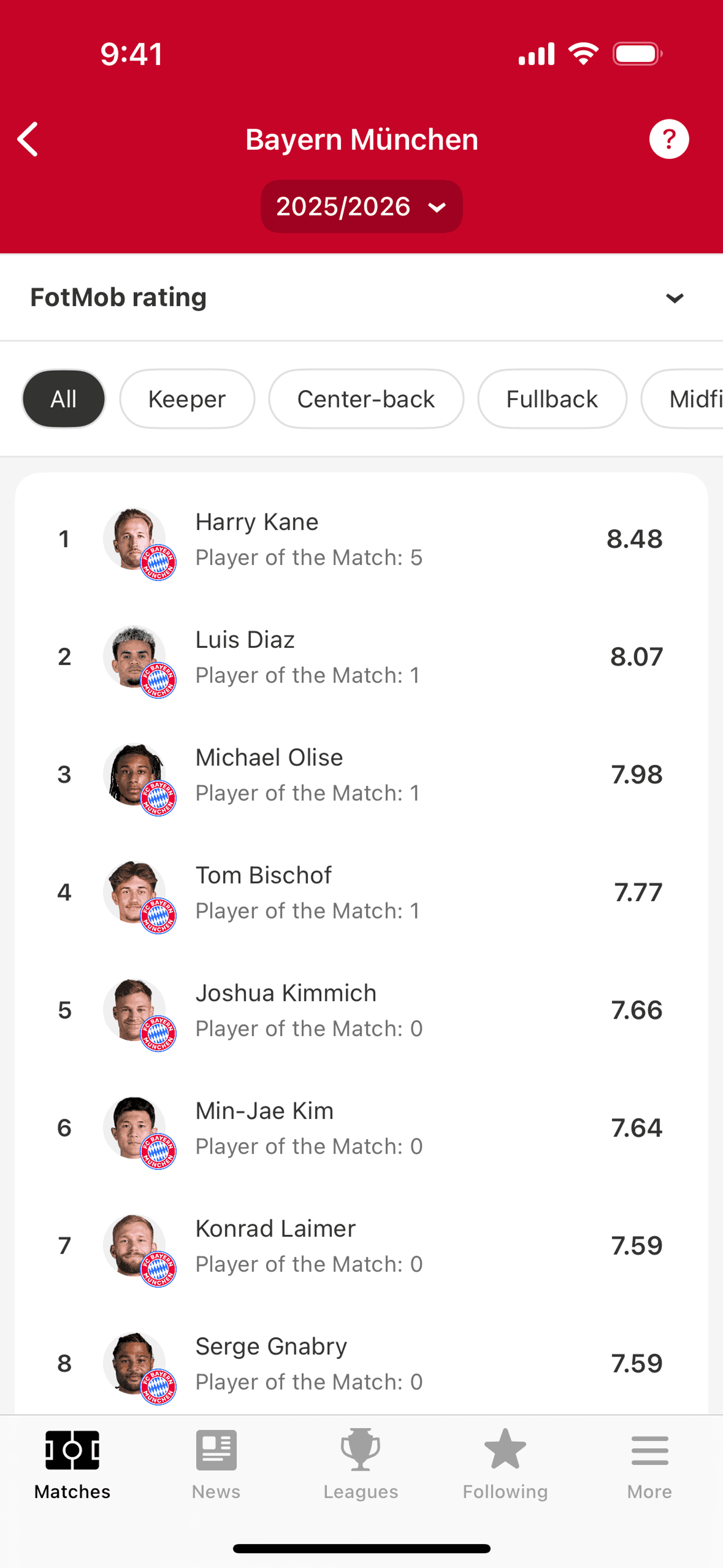 FotMob iOS UI screenshot 9