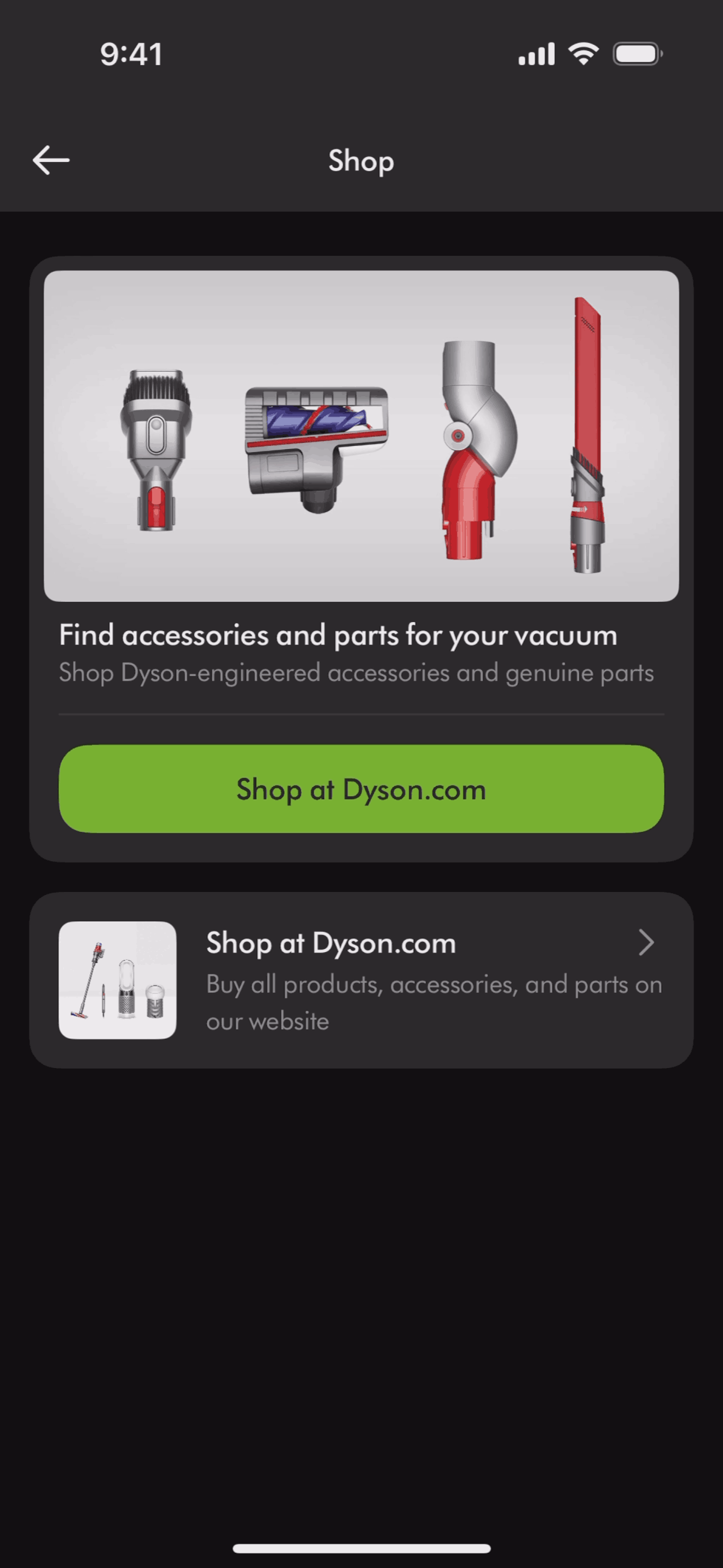 MyDyson iOS UI screenshot 9