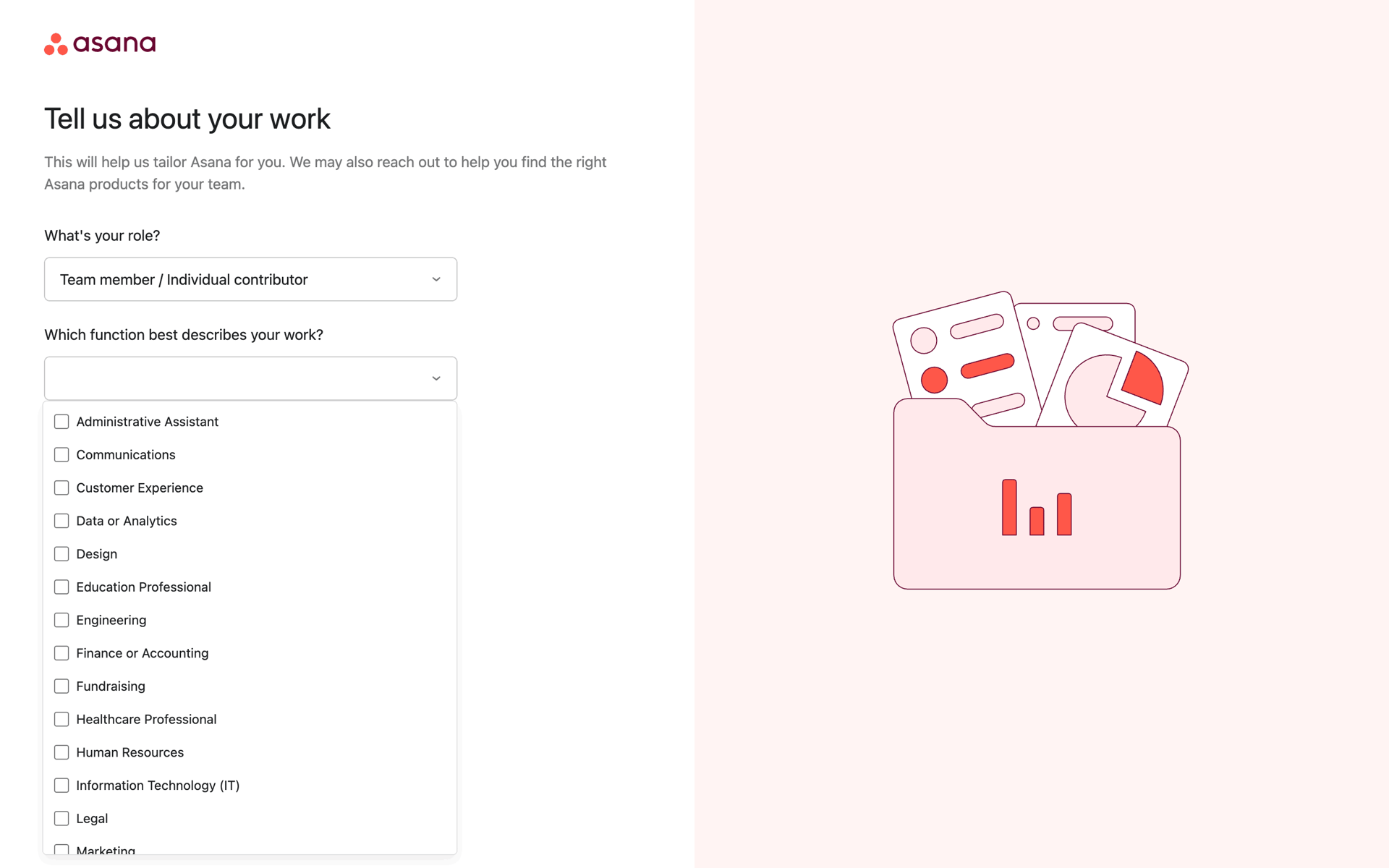 Completing onboarding on Asana (web) screen 5