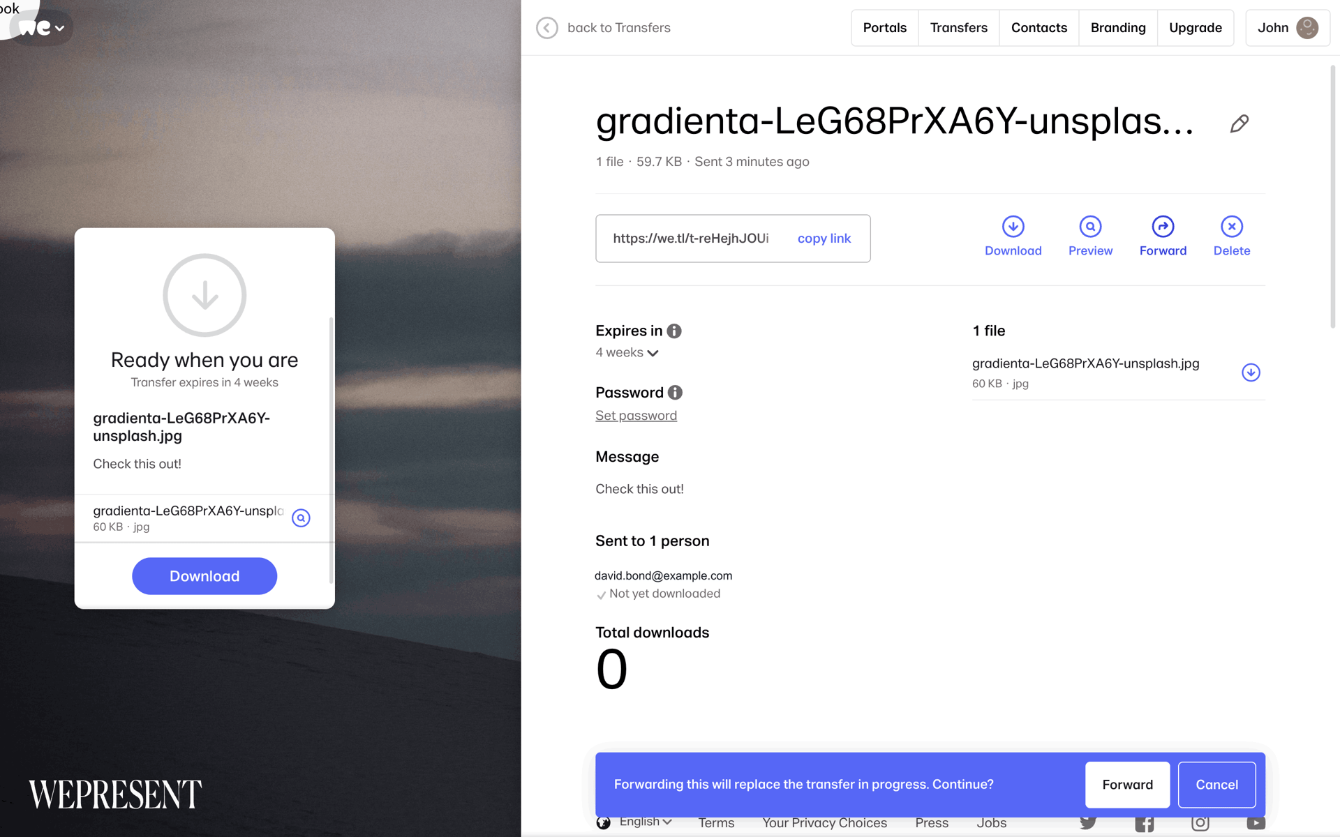 WeTransfer Web Productivity interface screenshot 11