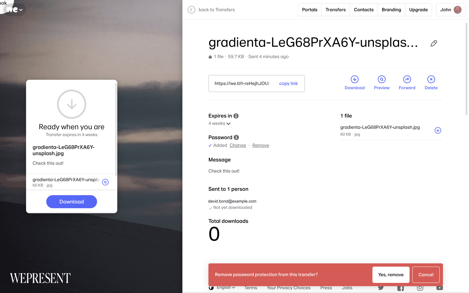 WeTransfer Web Productivity interface screenshot 13