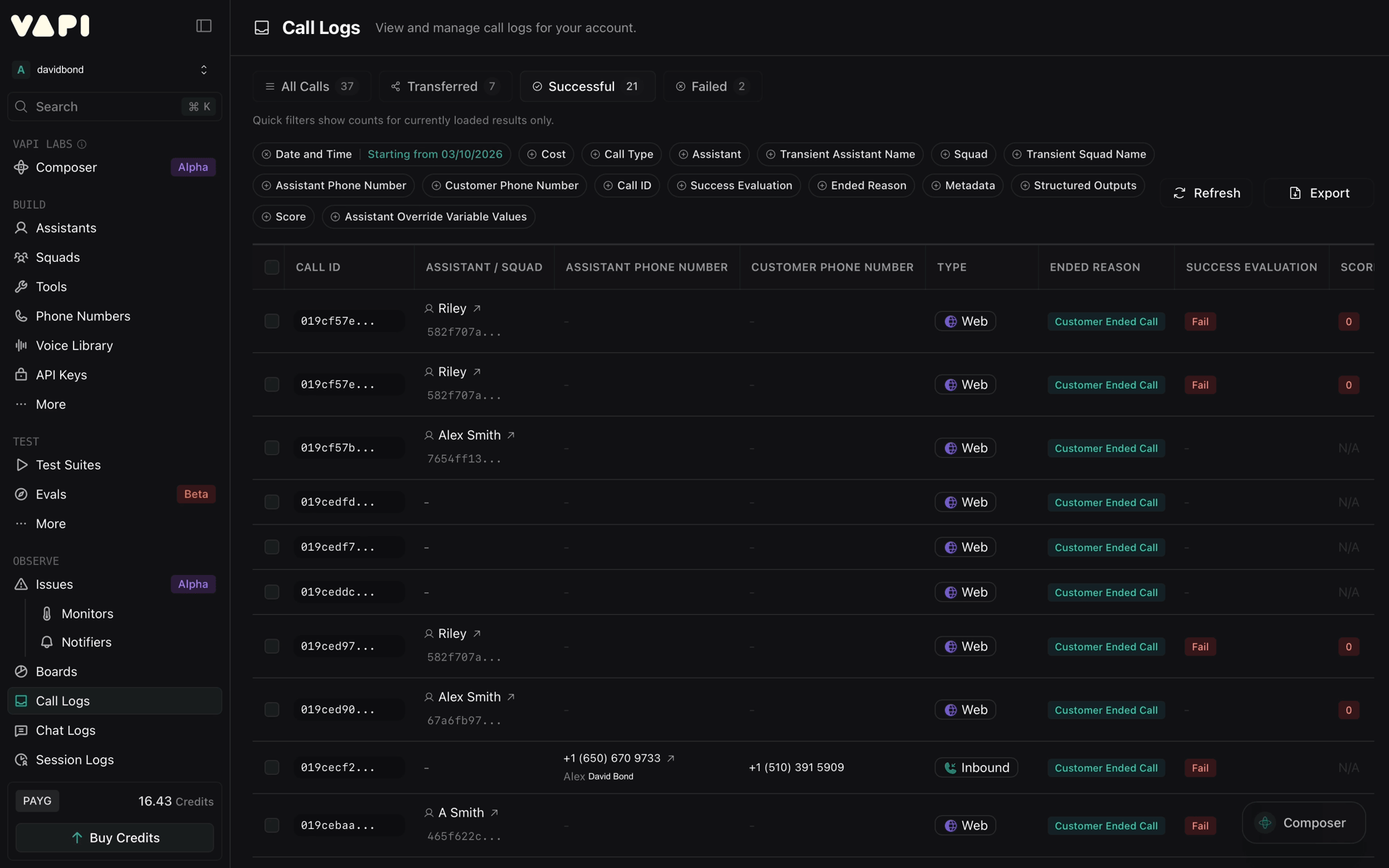 Vapi Web AI interface screenshot 14