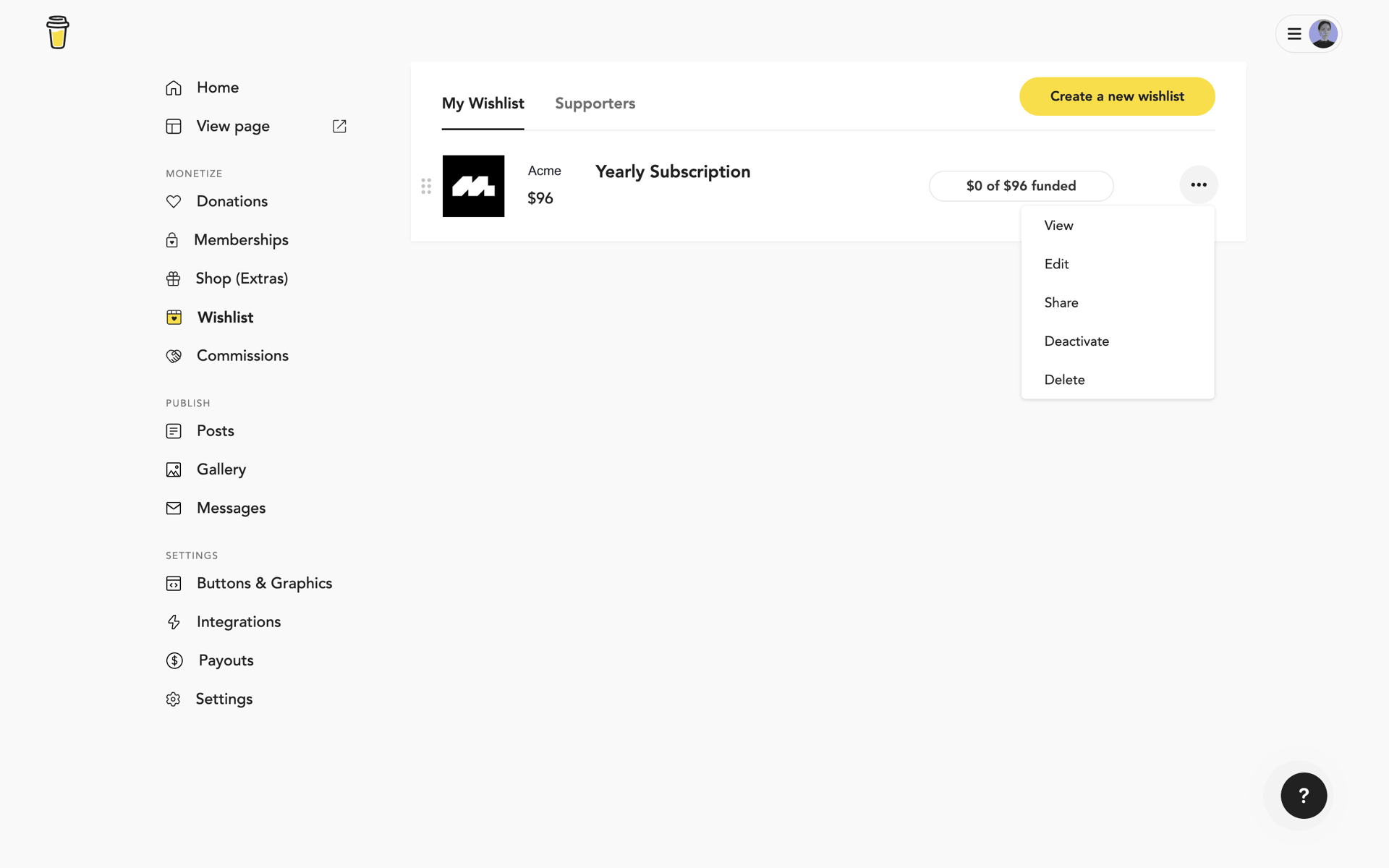 Buy Me a Coffee Web Business interface screenshot 23